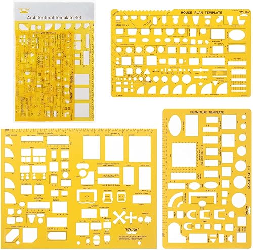 Mr. Pen - Plan de casa, paquete de 3, naranja, plantillas de diseño de interiores y muebles, herramientas de dibujo y formas de reglas para