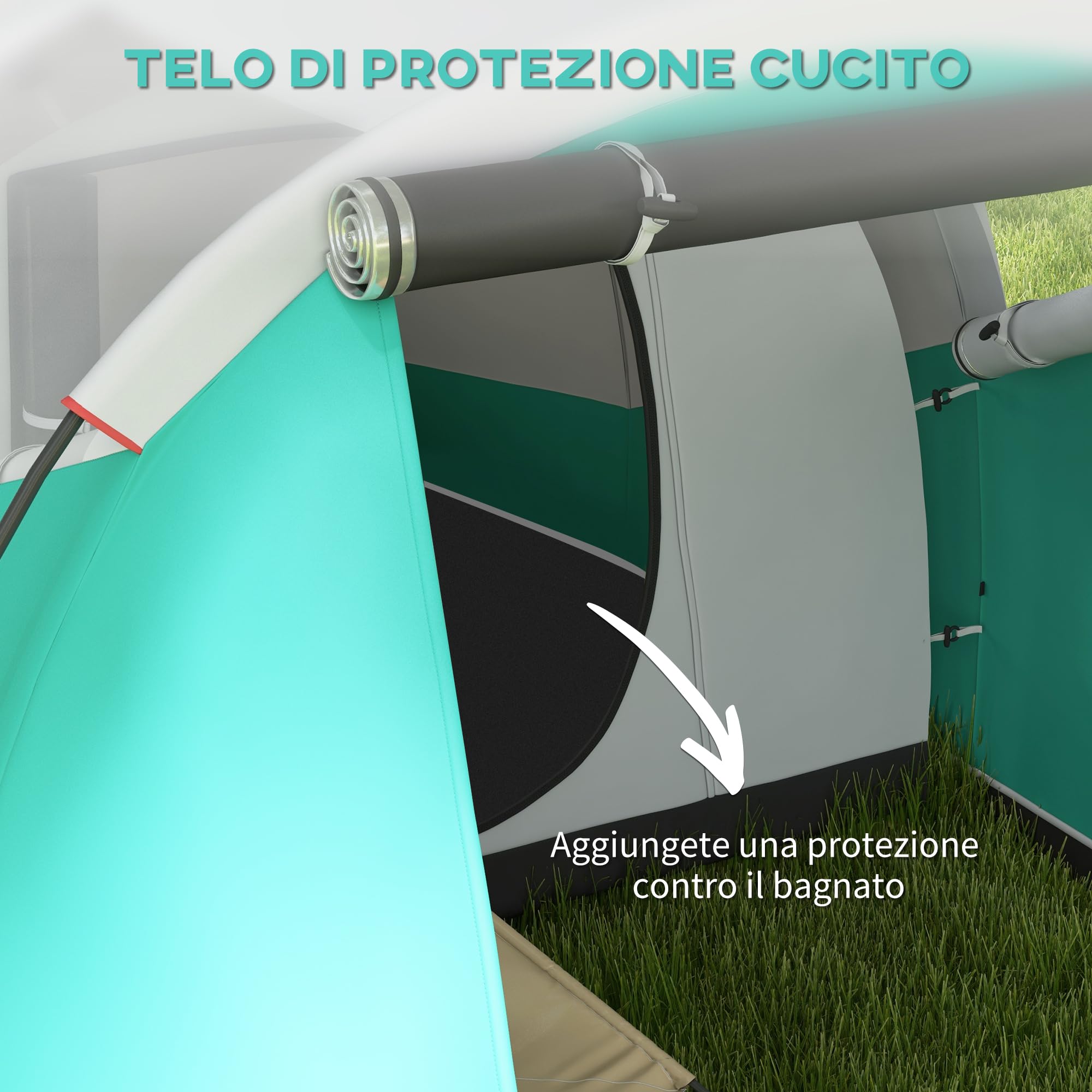 Outsunny Tenda da Campeggio 2-4 Persone Impermeabile con Stanza Separata, Tenda a Tunnel Familiare con Borsa di Trasporto, 460x260x190 cm, Verde