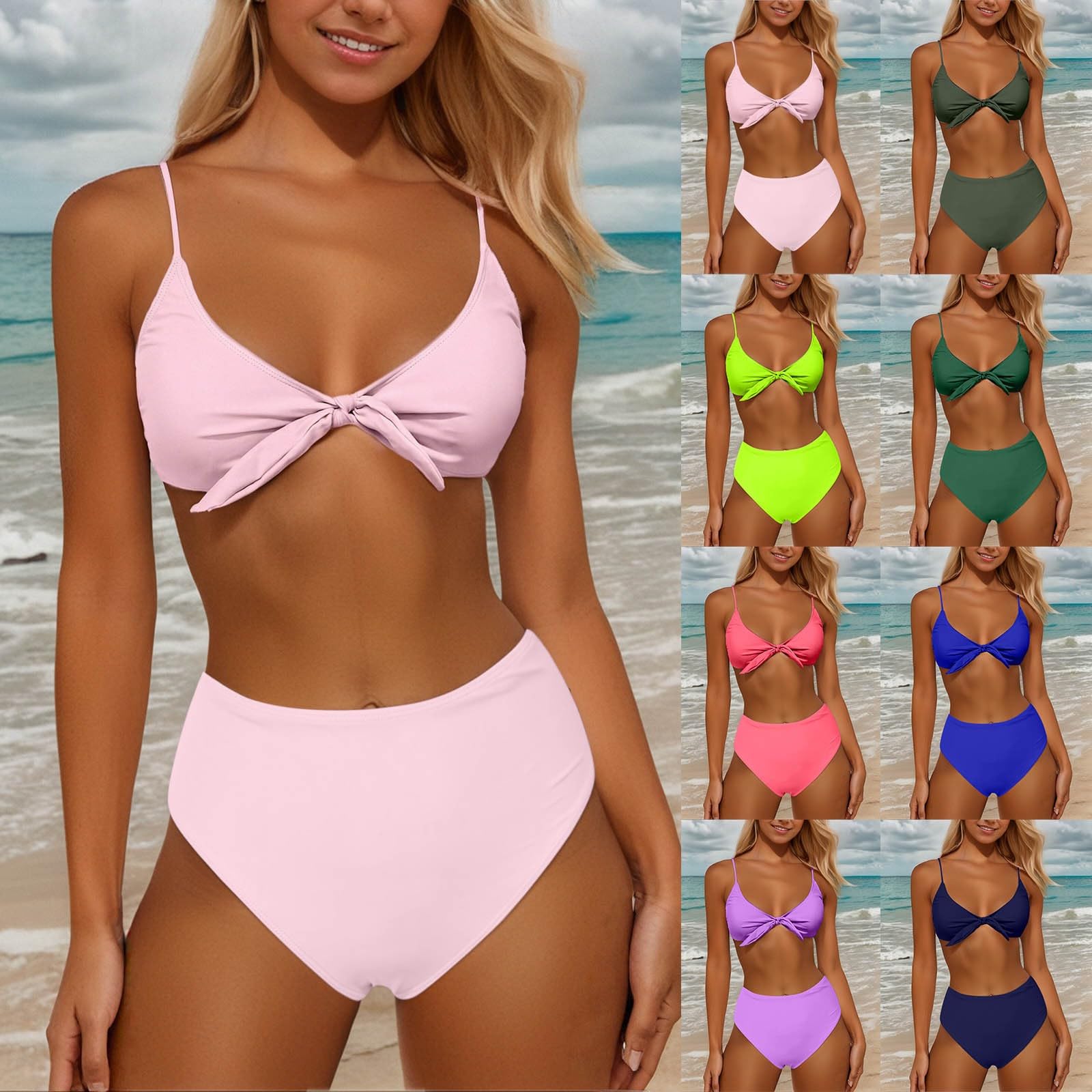 Maillot de Bain Femme 2 Pieces Ensemble Bikini Taille Haute Ventre Plat Push Up Col en V Deux Pièces Haut Triangulaire Bretelles Larges Swimwear Élégant Swimsuit Beachwear Été