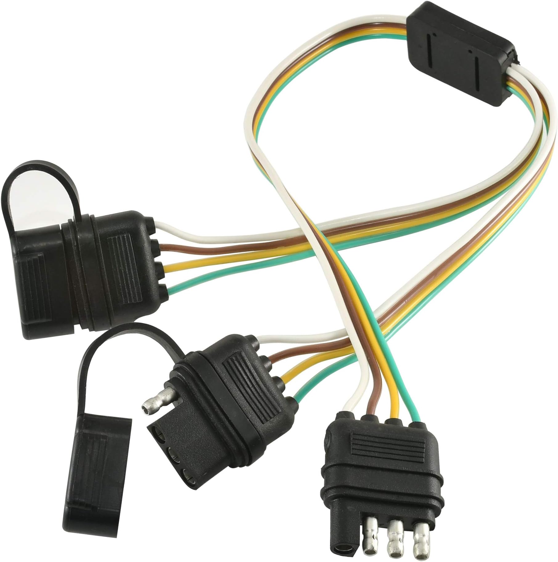 4 Pin Flat Y-Splitter Plug Adapter with 17.5 inch Trailer Extension Harness for LED Tailgate Light Bar and Trailer Lights Pure Copper Wires Plug & Play 4 Way Y-Splitter Plug