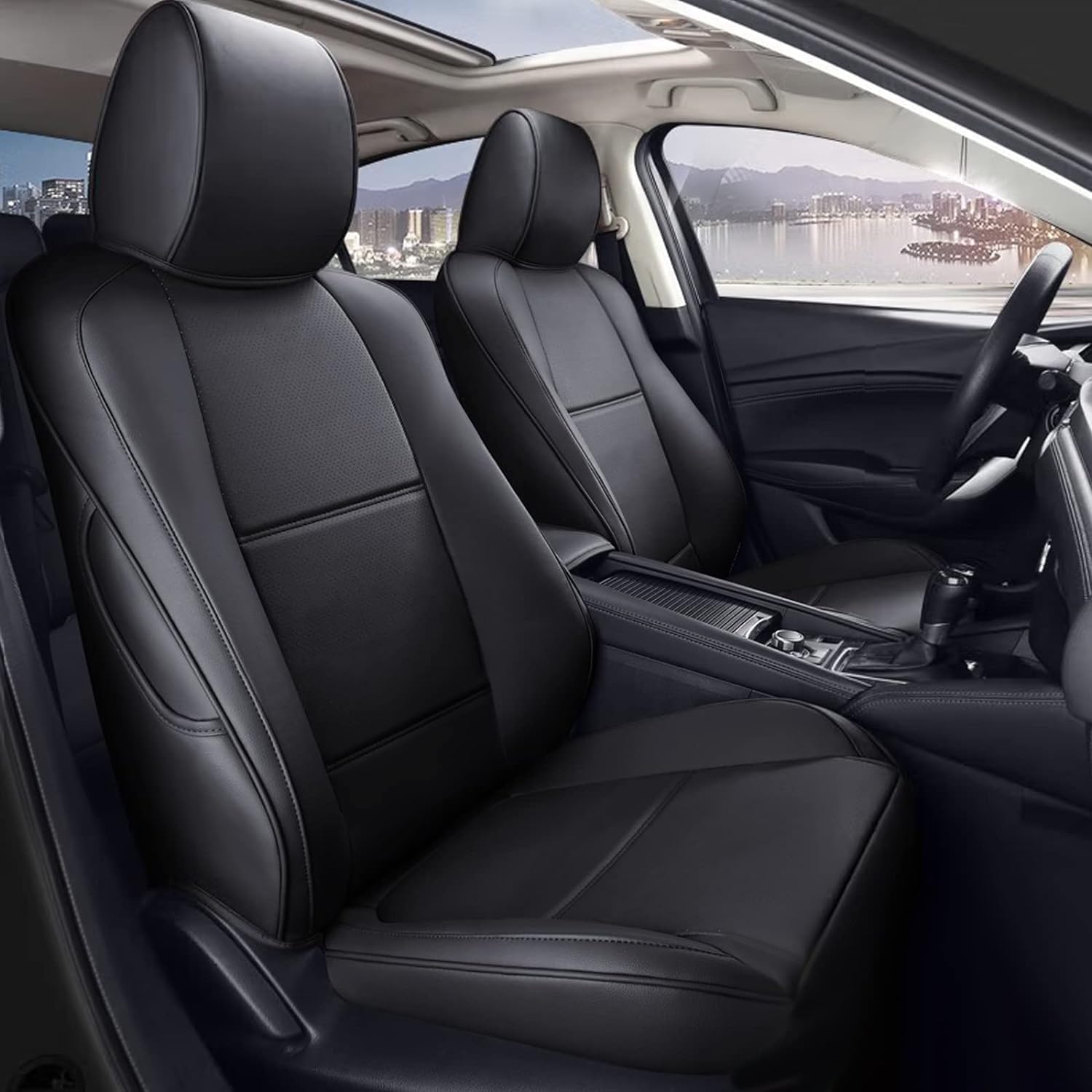 AOMSAZTO Custom Fit Seat Covers for Mazda CX-30 2020 2021 2022 2023 2024 2025 CX30 Car Seat Covers Full Set Black Faux Leather Compatible Airbag（New-CX30）