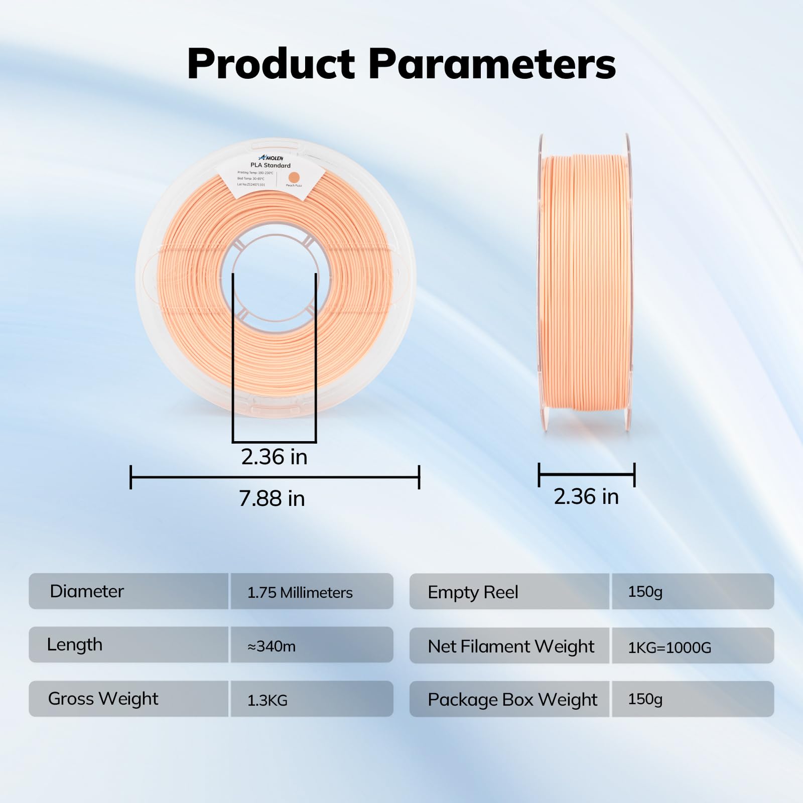 AMOLEN Filament 3D Précision dimensionnelle +/- 0,02 mm, enroulé proprement, compatible avec les imprimantes 3D FDM, précision dimensionnelle, bobine (2,2 livres)