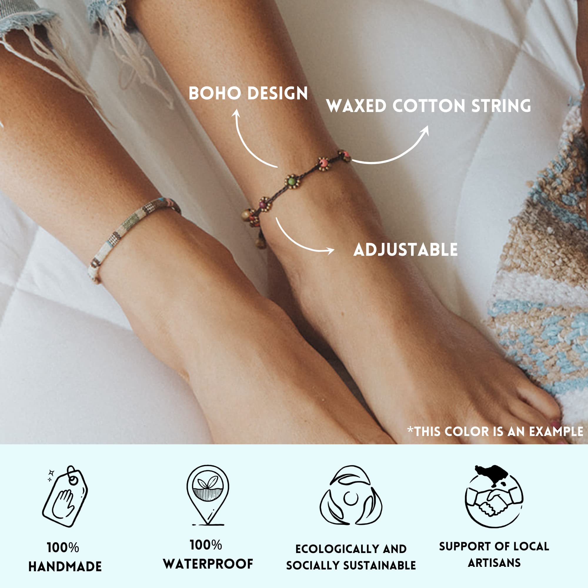 Made by Nami Bransoletka na Nogę Wodoodporna - Anklet Orientalne Perły Boho Hippie Handmade Regulowana 23-24cm