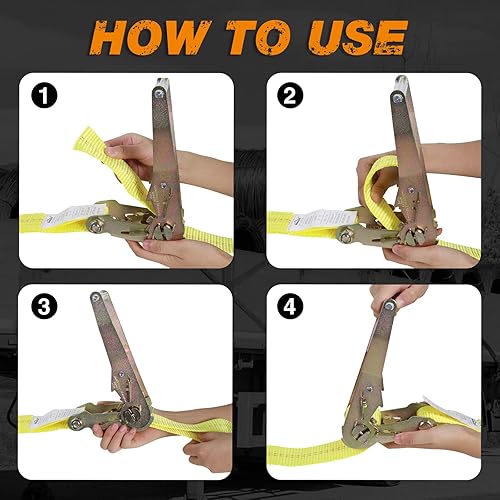 Miniatura 8 de Autofonder Correa de amarre de trinquete paquete de 4 correas de trinquete resistentes de 2 x 27 pies con mango de aluminio correas de carga para