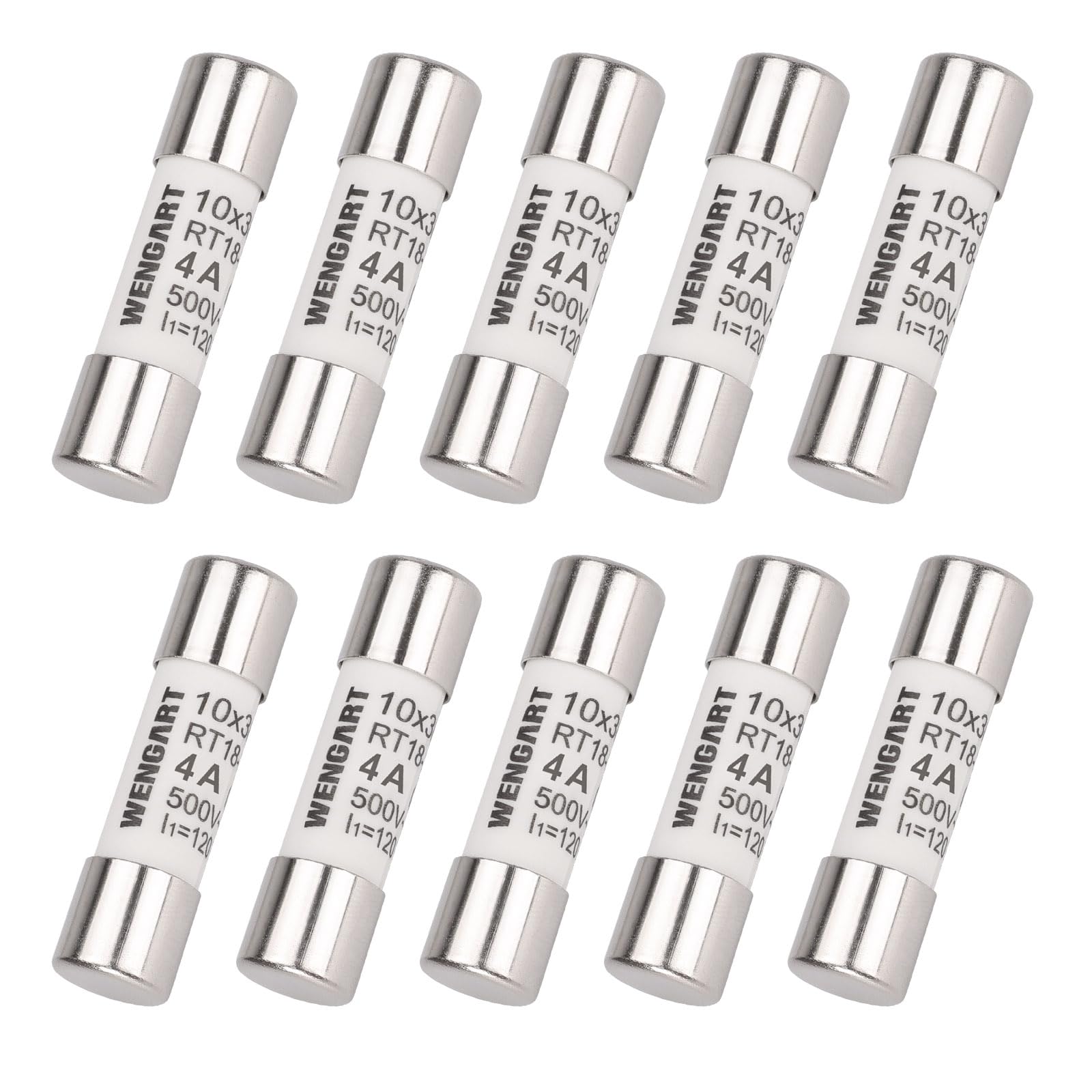 Wengart Lot de 10 fusibles cylindriques RT18-32 (RO15) 10x38 mm AC500V 4A 120 kA