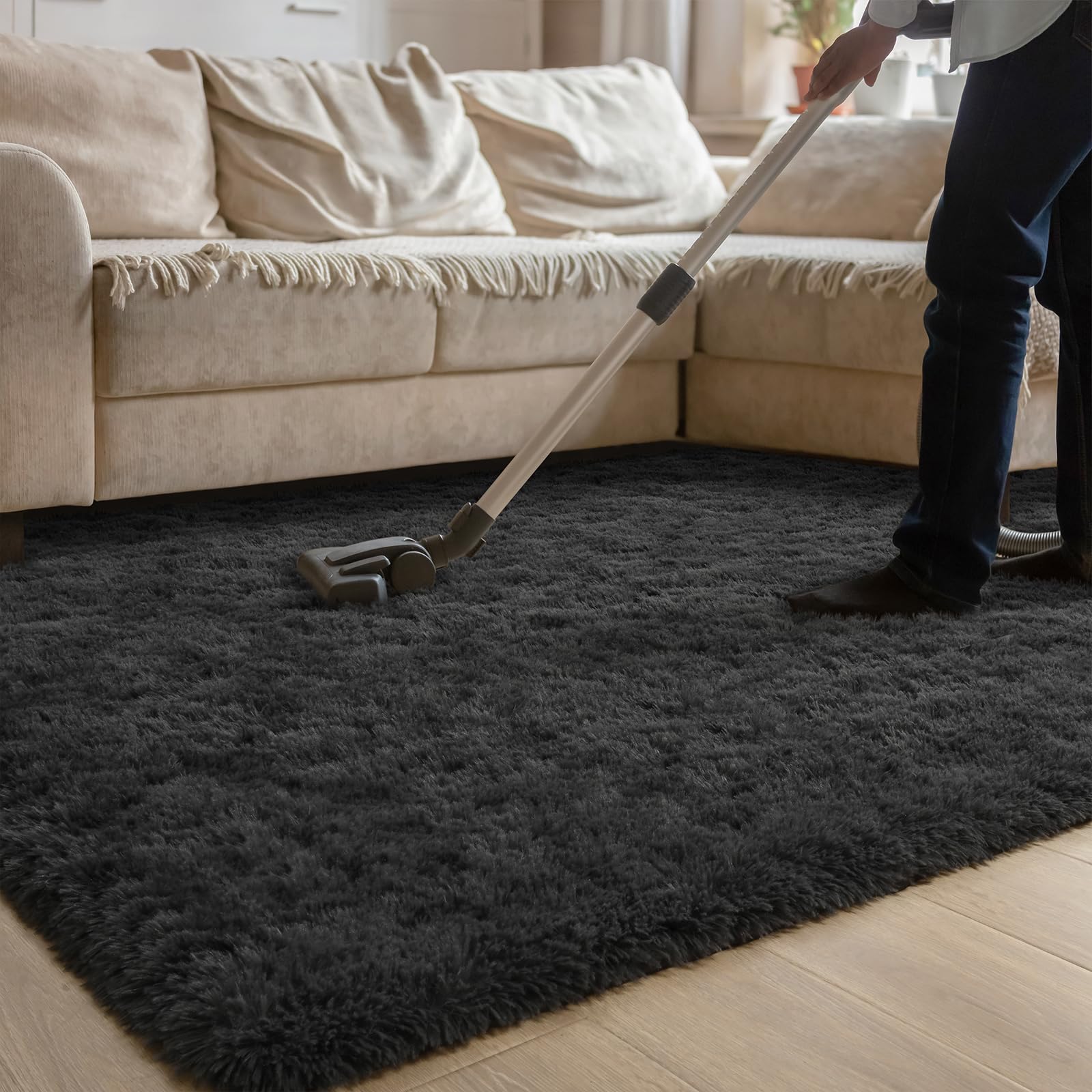 HOMORE Rugs for Living Room 5x8 Dark Grey Fluffy Area Rug Modern Shag Rugs for Bedroom, Super Soft and Comfy Carpet, Cute Carpets for Kids Nursery Boys Girls Room Decor