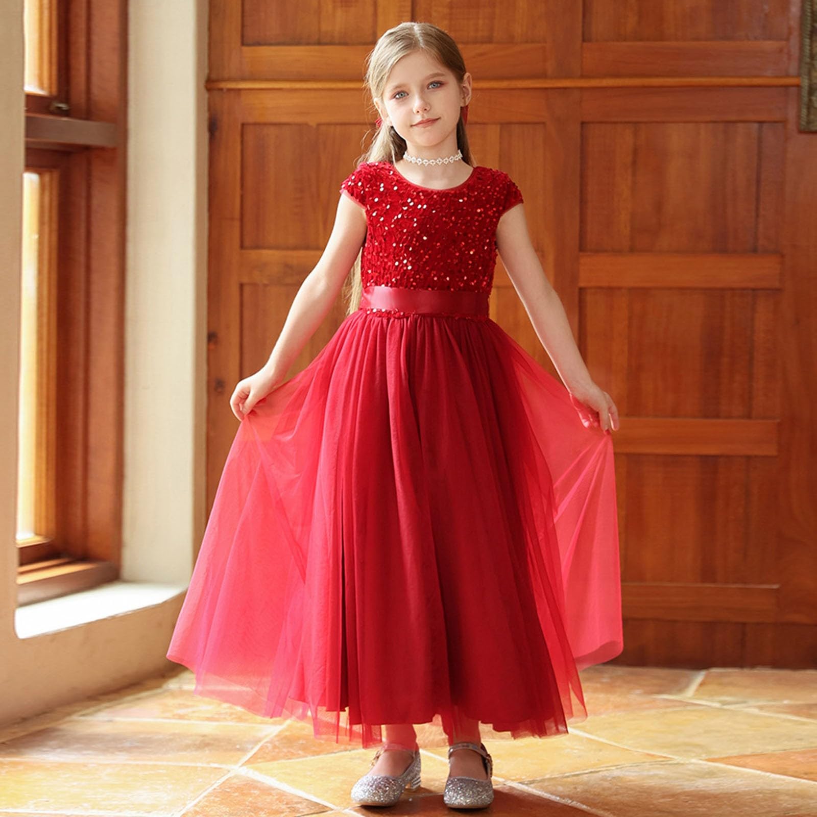 Genérico Vestido de ceremonia elegante para niña tutu con falda y cinturón ideal para recital o espectáculo de belleza, perfecto traje festivo para niños, adecuado para conciertos presentaciones y