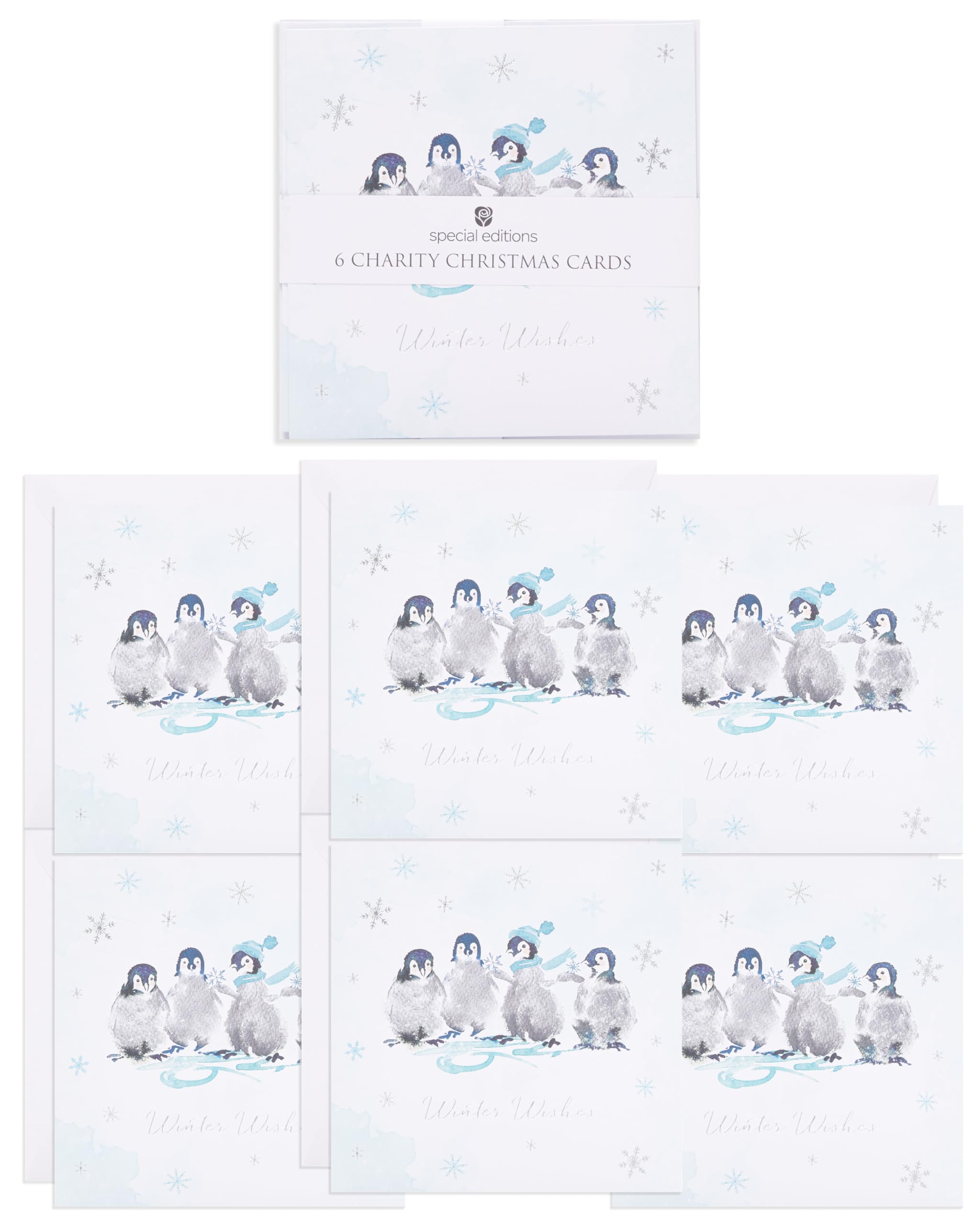 UK Greetings | Multipack of 6 Charity Christmas Cards for Him/Her/Friend | Christmas Gifts | Penguins Design | 14.5 x 14.5cm