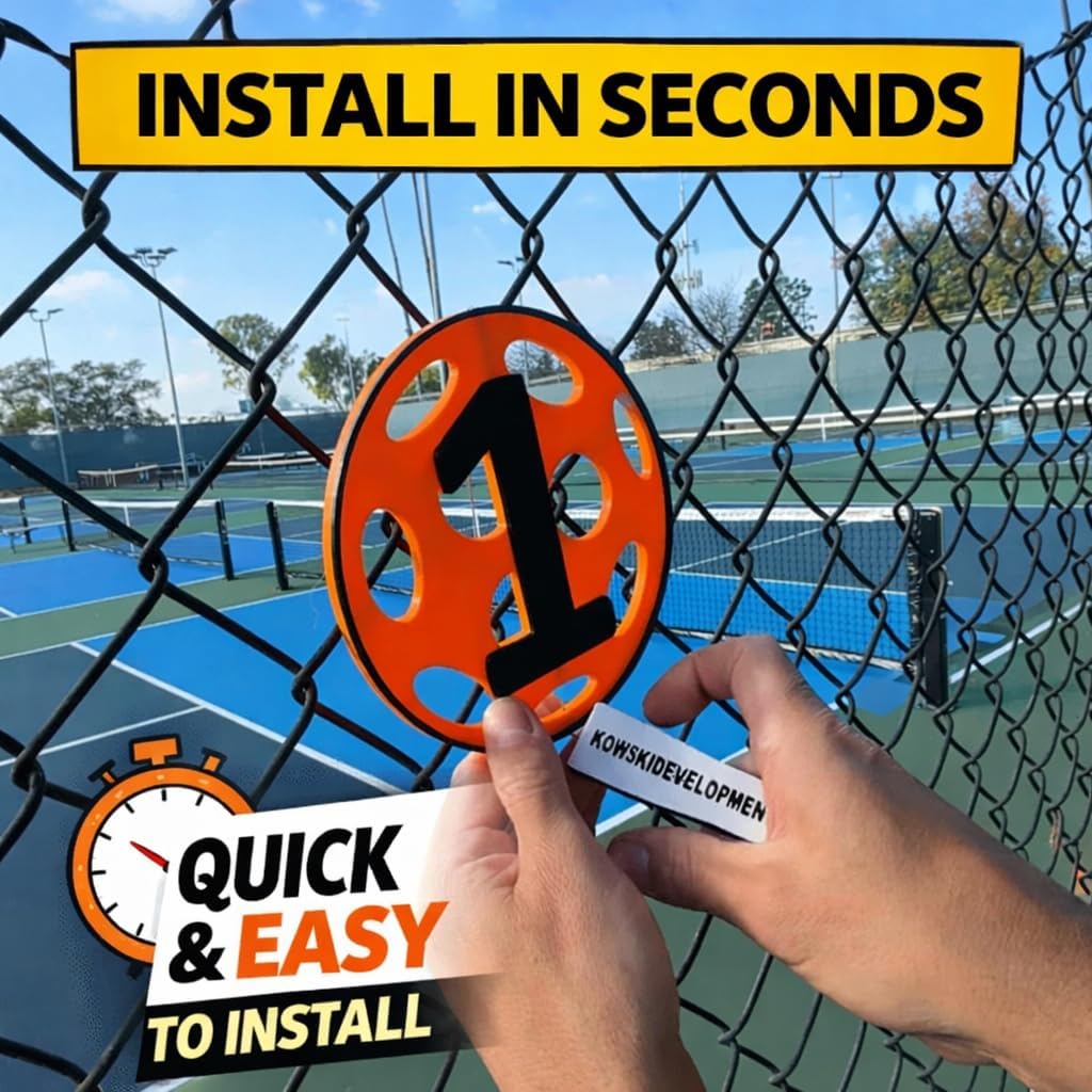 Pickleball Court Number Marker – 6"x6" or 11"x11", Easy Install, All-Surface Mount, All-Weather, Non-Rusting PETG, For Facility or Club, Made in USA