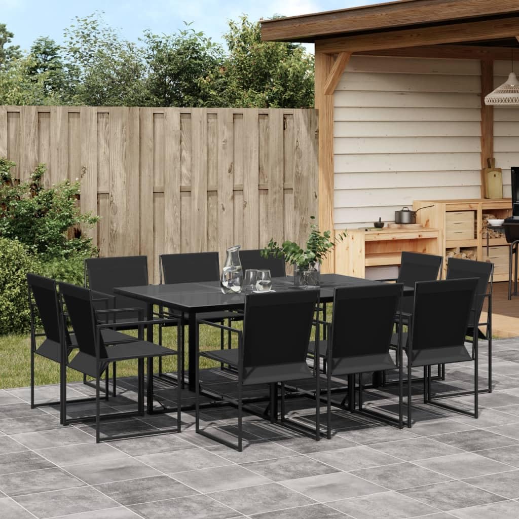 KCCKOM Garden Furniture Set 11 Piece Patio Dining Set Black Textilene
