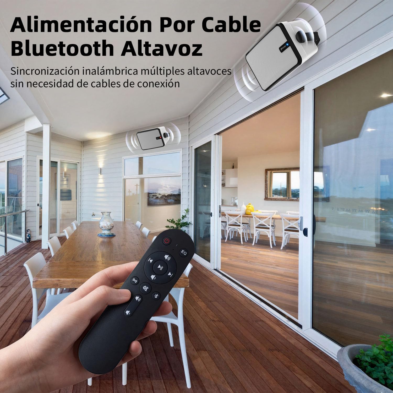 600W Altavoces Bluetooth para Exteriores,Sincronización Inalámbrica Entre Altavoces, Graves Potentes, Montaje En Pared para Terraza, Porche, Cenador, Garaje, Pack De 2, Blanco (Mz-658).