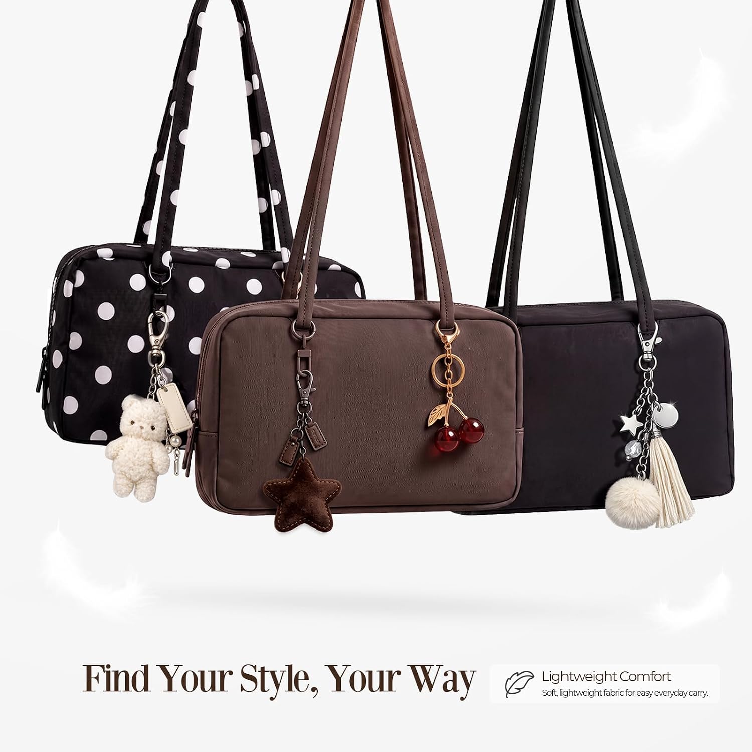 JIECH Nylon Bowler Bag for Women, polka dot Shoulder Bag