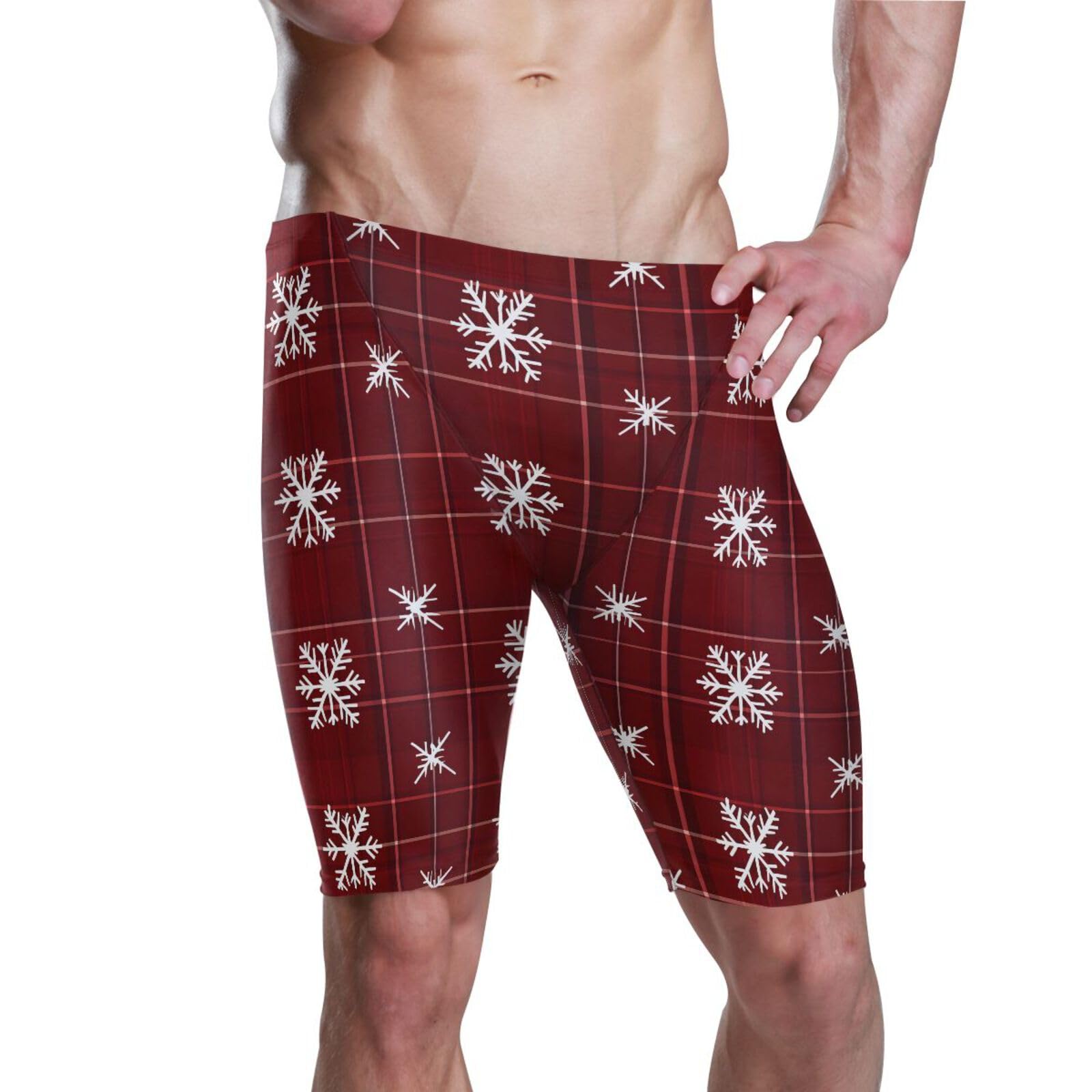 Mens Swim Shorts Trunks Swimsuit Christmas Snowflake Red Black Buffalo Plaid Men's Athletic Swimwear Jammers XL 202b8165