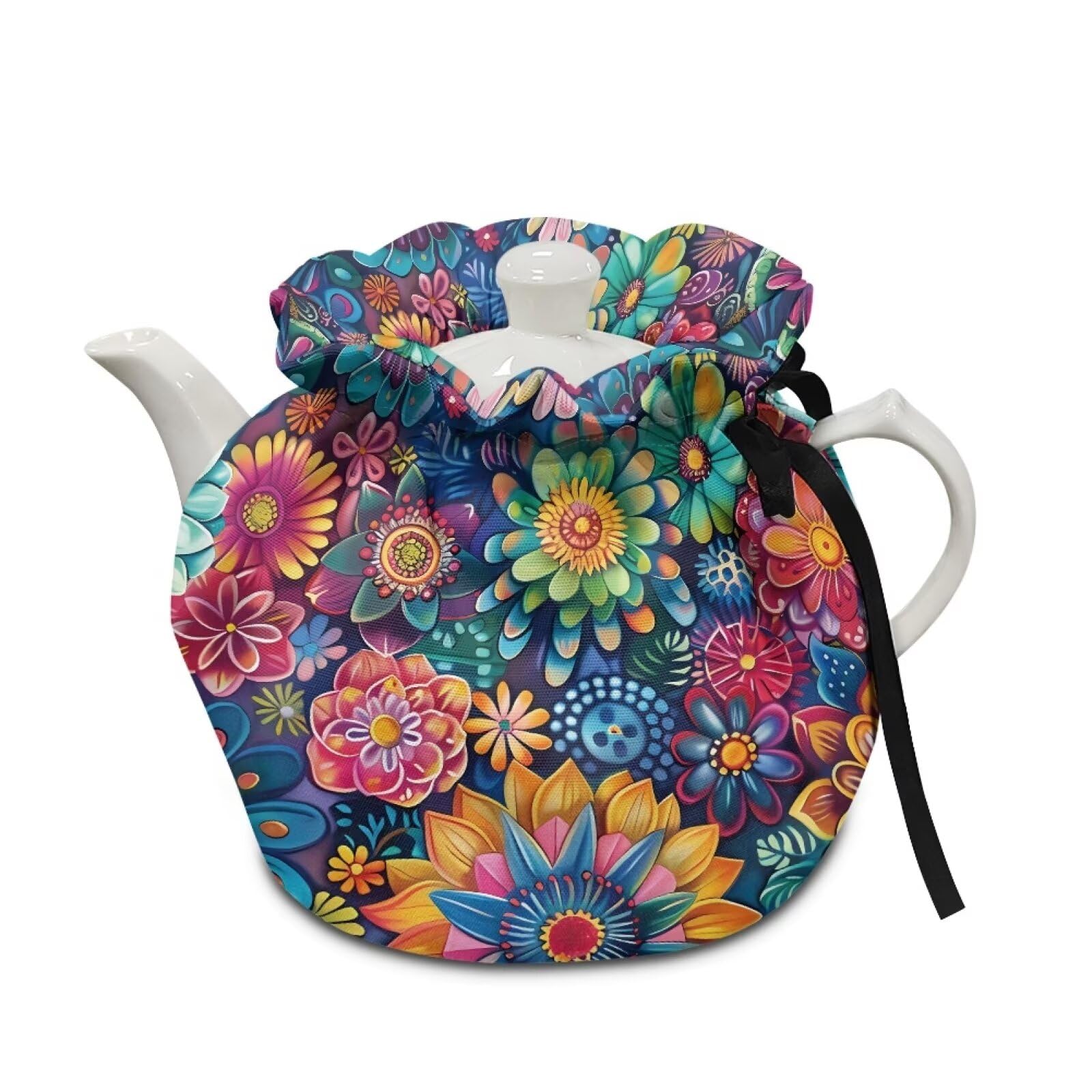 Generic Colourful Florals Breakfast Pot Cover Tea Kettle Lid Teapots Dust Cover Insulated Portable Breakfast Warmer for Home Kitchen for Home Table Restaurant Decorative Accessories