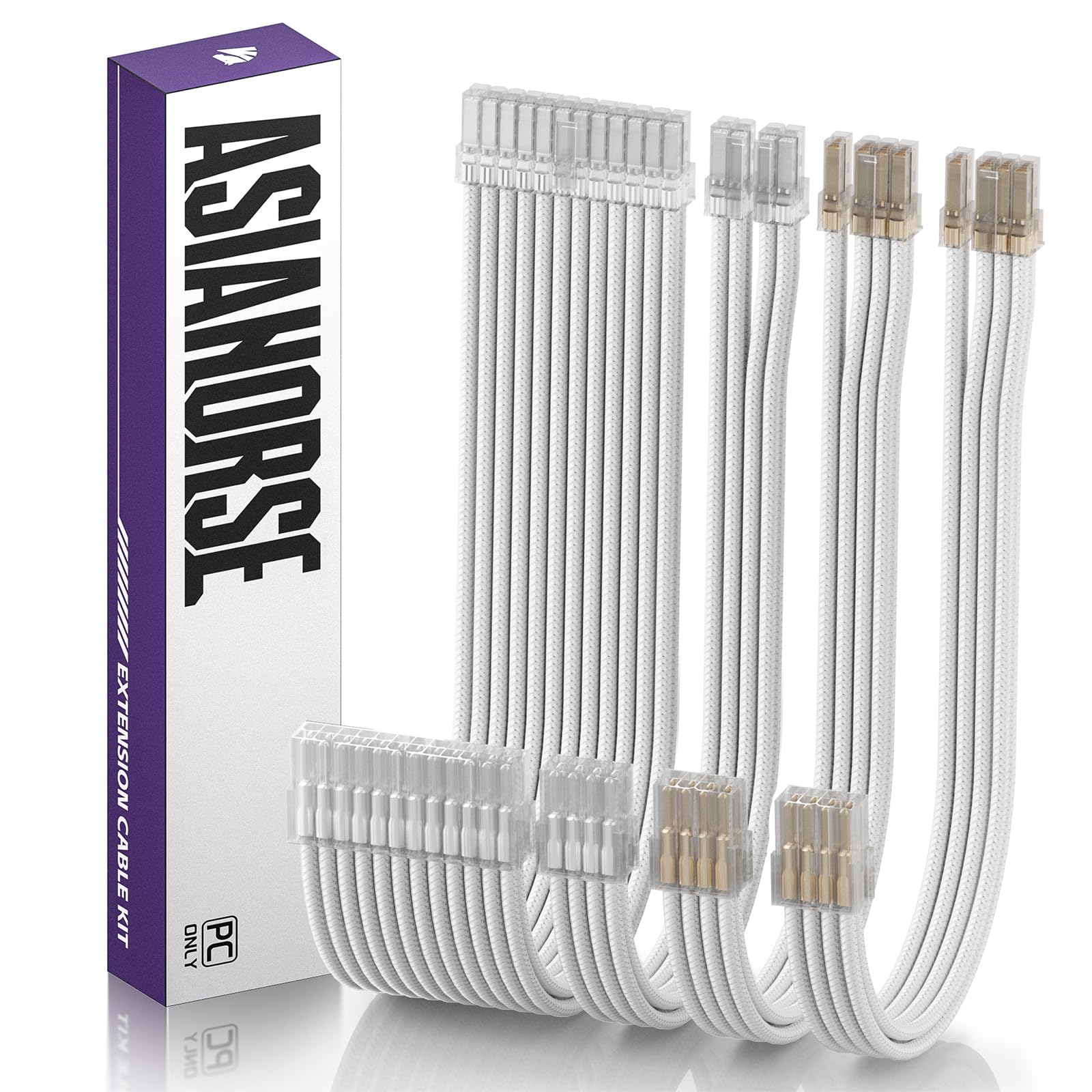 AsiaHorse 16AWG PSU Cable Extension Kit, Sleeved Custom Mod GPU PC Audio Video Power Supply Soft Braided Cables with Comb Kit, 24P/8P to 6+2P/ 8P to 4+4P 30CM