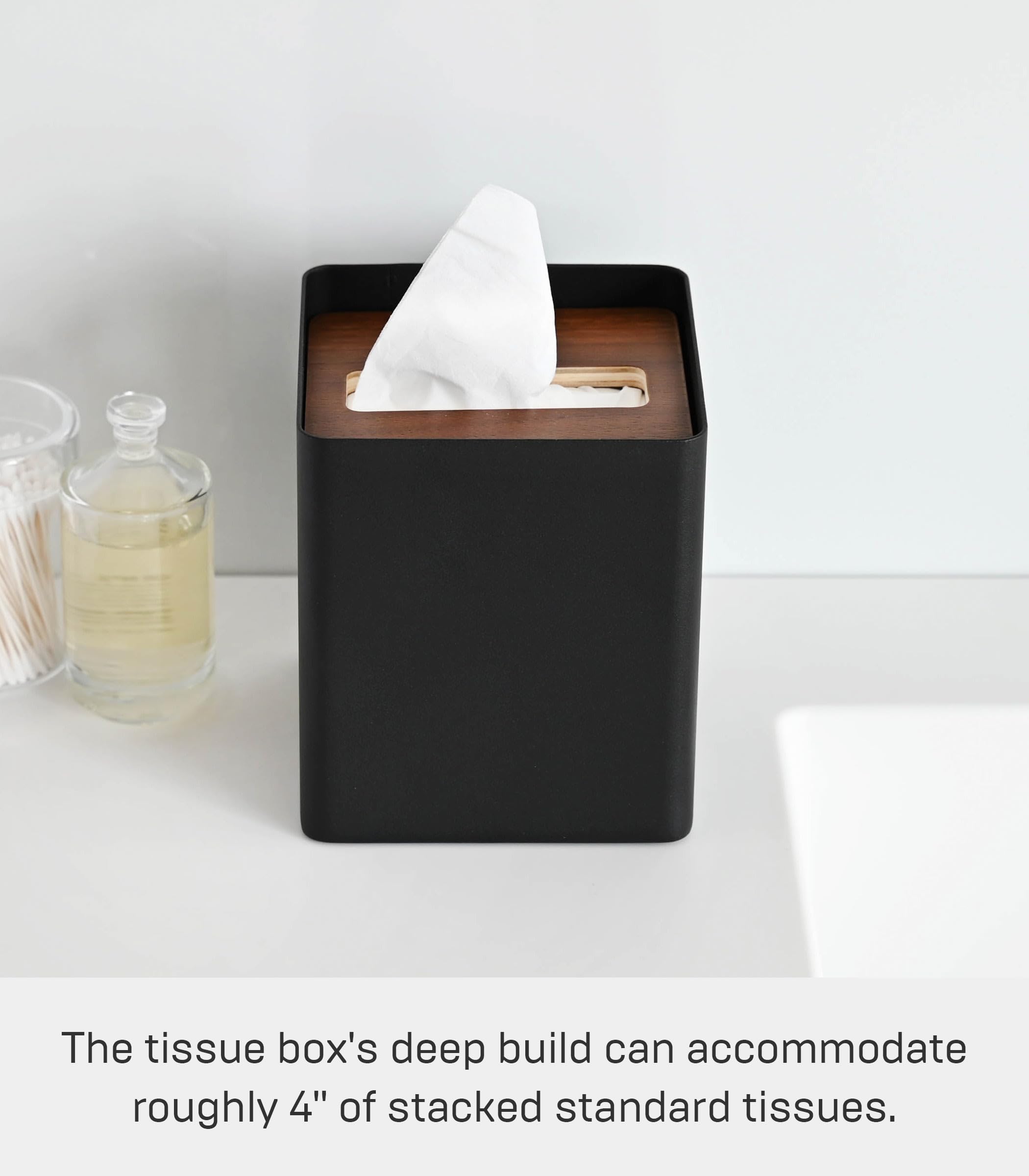 Yamazaki Box Cover Home | Steel | Tissue Box, One Size, Walnut