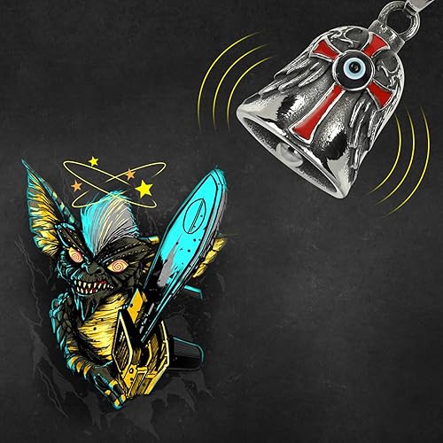 Miniatura 3 de Campana de motocicleta Ángel de la guarda campanas de motocicleta para ciclistas  Campanas Gremlin para motocicletas con percha, ángel de cruz con