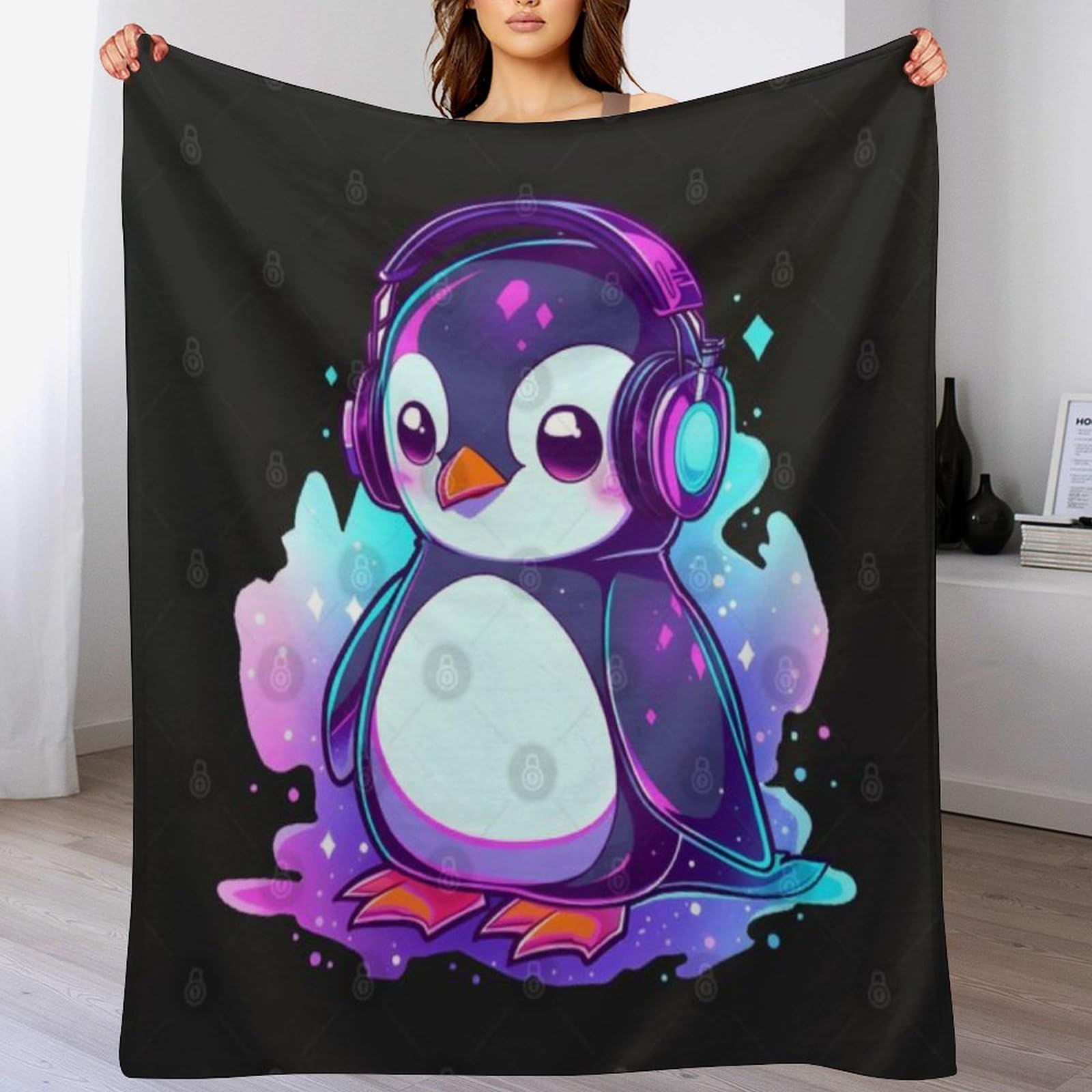 Couverture pingouin en flannel douce pour lit et canapé lavable 180x200cm