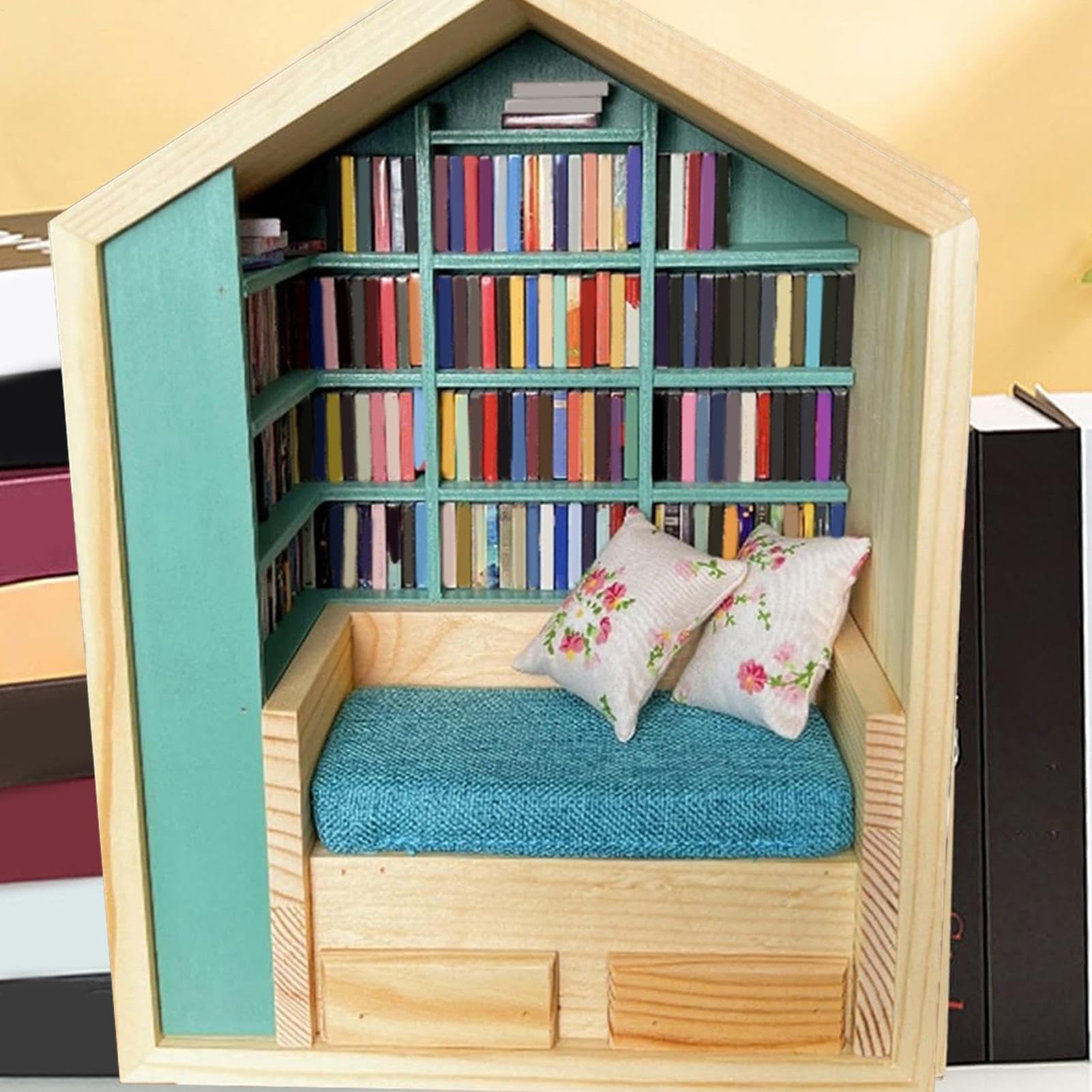 Stresowa Biblioteczka 200 Książek 2 Poduszki Miniaturowy Dom Dekoracja