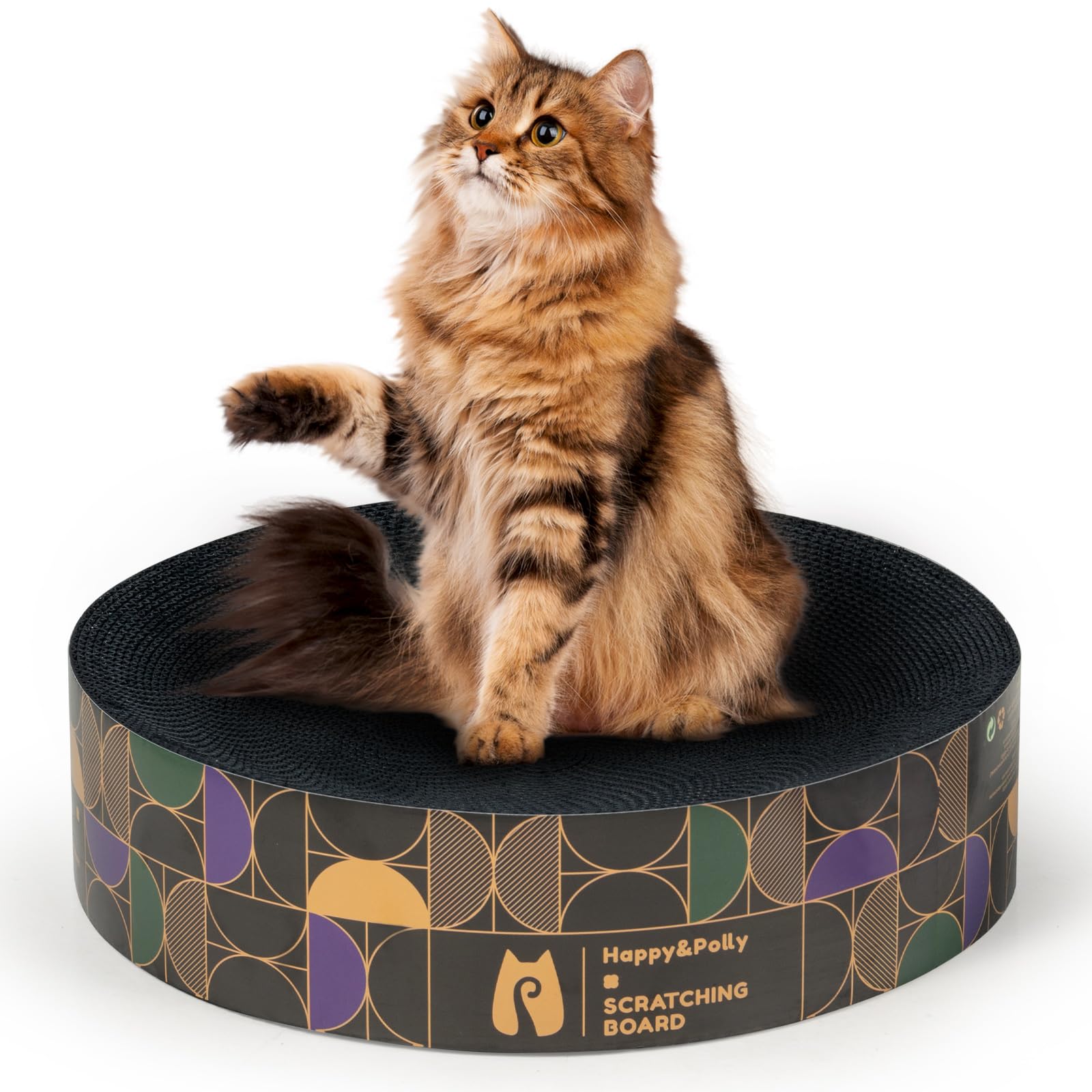 Cat Scratcher Cardboard Bed - Happy&Polly Round Cat Scratching Pad for Indoor Cats Double-Sided Usable Corrugated Cat Beds Furniture Protector Scratch