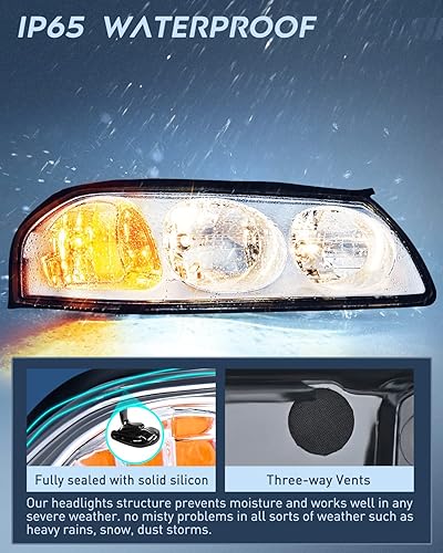 Miniatura 4 de Nilight Conjunto de faros delanteros para Chevy Impala 2000, 2001, 2002, 2003, 2004, 2005, Chevy Impala, carcasa cromada, reflector ámbar