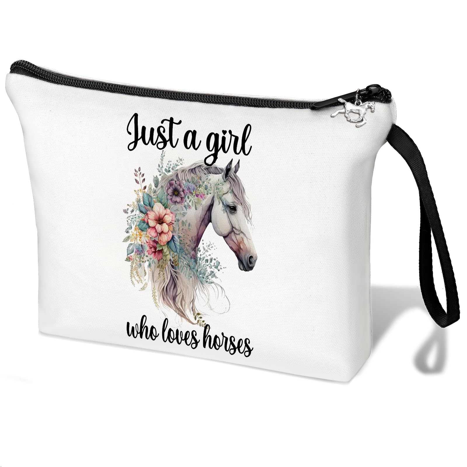 Just a Girl Who Loves Horse Gifts for Horse Lovers Horse Cosmetic Bags for Women Horse Makeup Pouch Horse Cosmetic Bag for Purse Animal Gift for Women (white horse gifts)