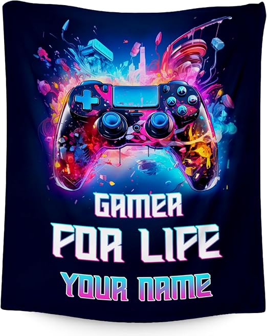 Custom Gamer Blanket - 30x40 Inches Cool Throw for Boys, Girls - Blue Soft Fuzzy Blankets for Couch & Office