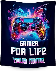 Custom Gamer Blanket - 30x40 Inches Cool Throw for Boys, Girls - Blue Soft Fuzzy Blankets for Couch & Office