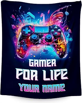 Custom Gamer Blanket - 30x40 Inches Cool Throw for Boys, Girls - Blue Soft Fuzzy Blankets for Couch & Office
