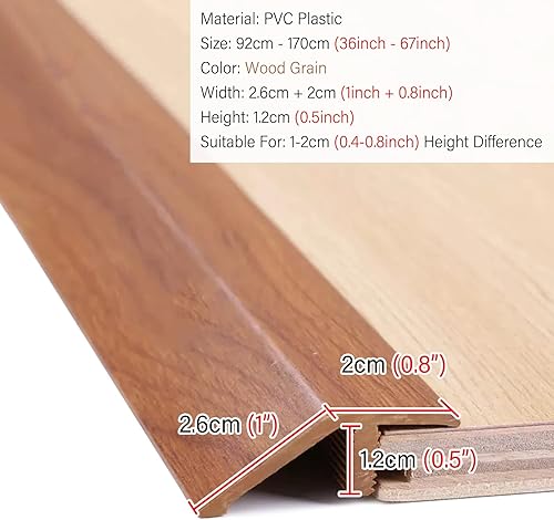 Miniatura 3 de PVC Floor Transition for Uneven Floors 12 Transition, Indoor Outdoor Doorway Threshold Reducer with Wood Grain, 36 40 50 60 67 Inch Edge Trim