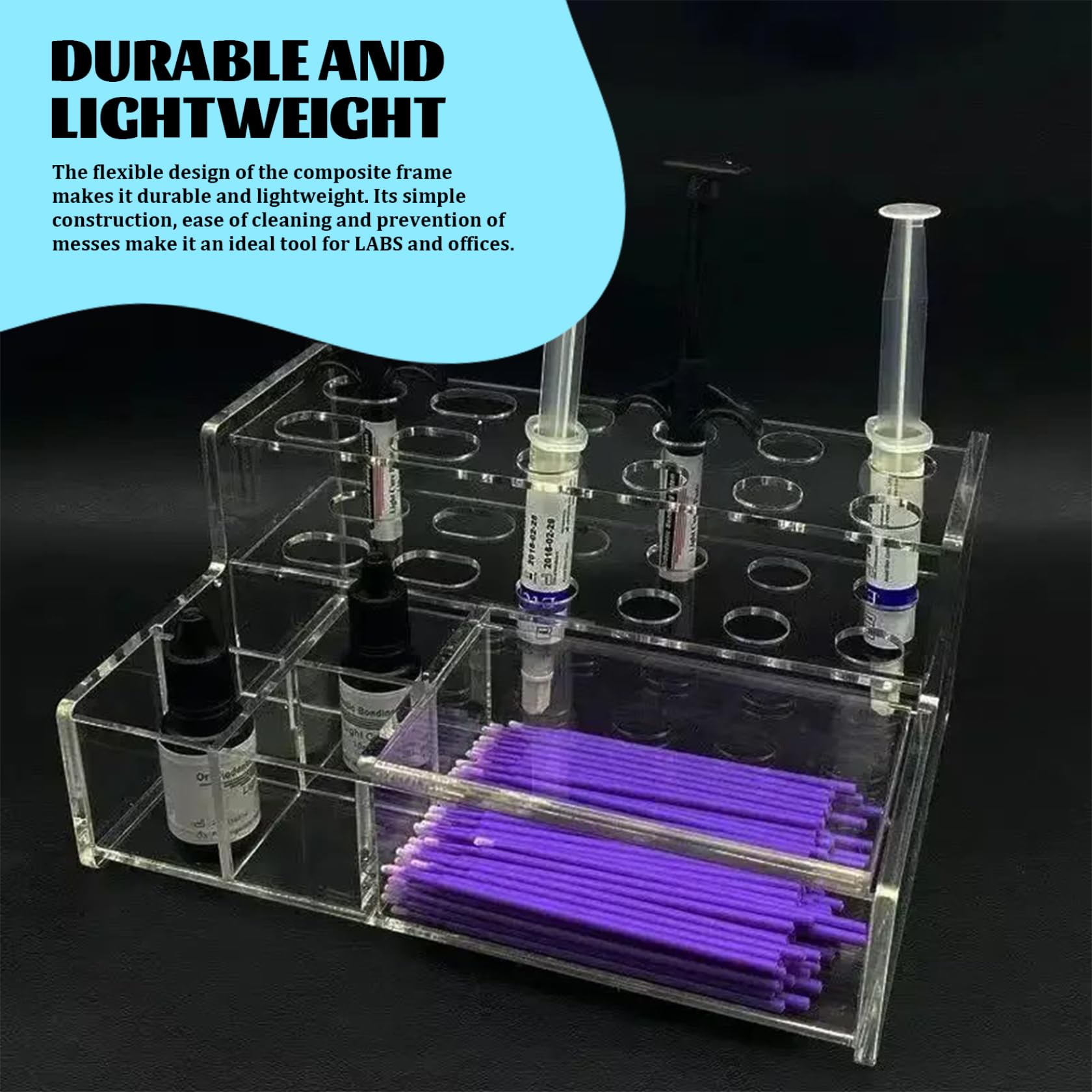 Porte-Organisateur de seringue Composite, Support de Distributeur résine Transparent pour Les Accessoires d'applicateurs dentaires, Plateau Stockage Bureau pour Dentaire et Clinique