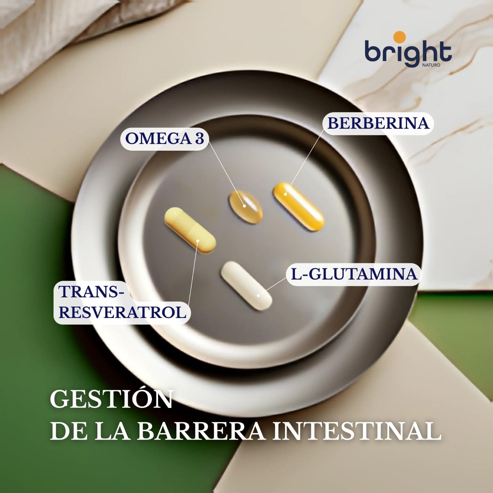 Gestión Avanzada de la Salud Intestinal – Probióticos, Omega-3 TG, L-Glutamina, Berberina, Quercetina y Trans-Resveratrol – Sin OMG | Sinergia excepcional para microbiota y barrera intestinal