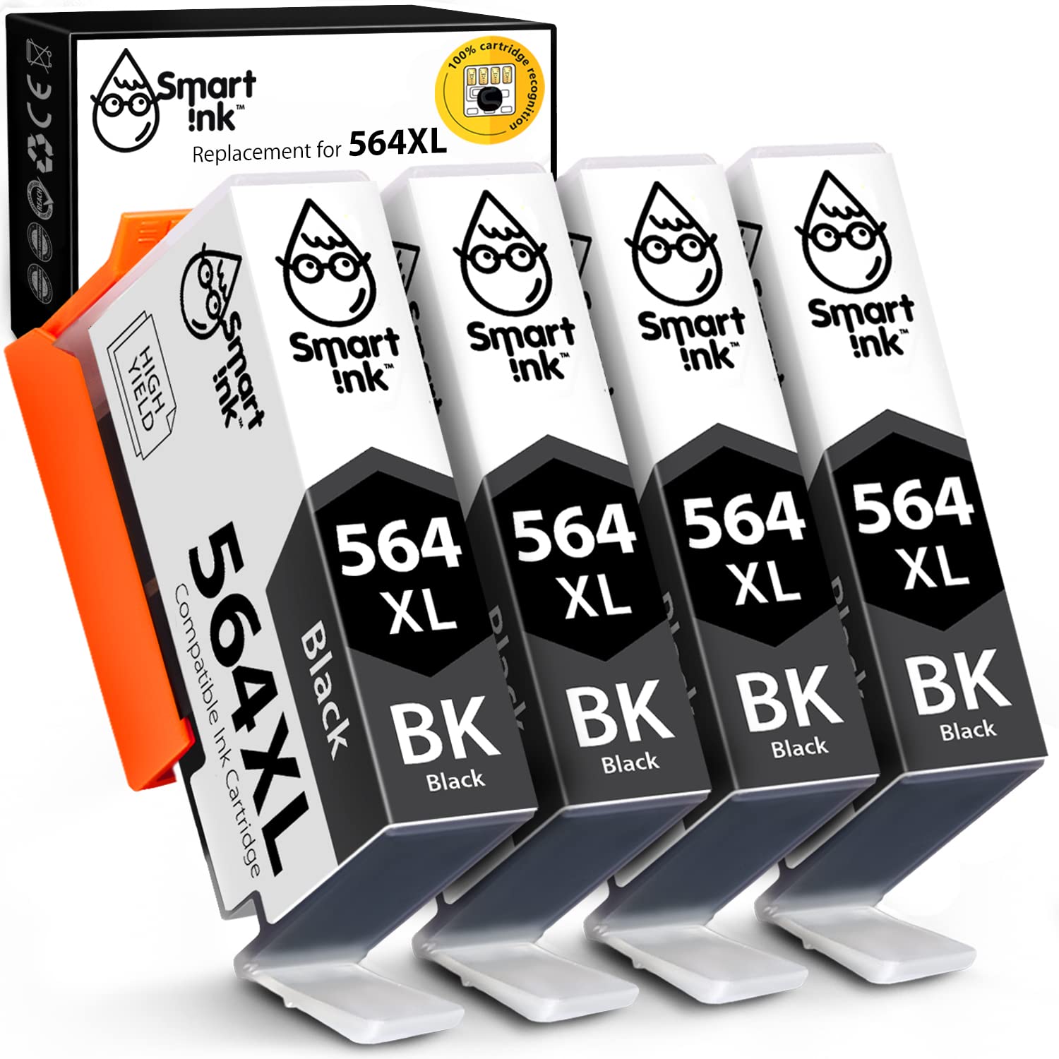 Smart Ink Compatible Ink Cartridge Replacement for HP 564XL 564 XL (4 Black Combo Pack) for Photosmart 6525 6520 7520 5520 7510 5510 7525 6515 6510 B210 C410 5514 B209 B209a C309 C309 OfficeJet 4620