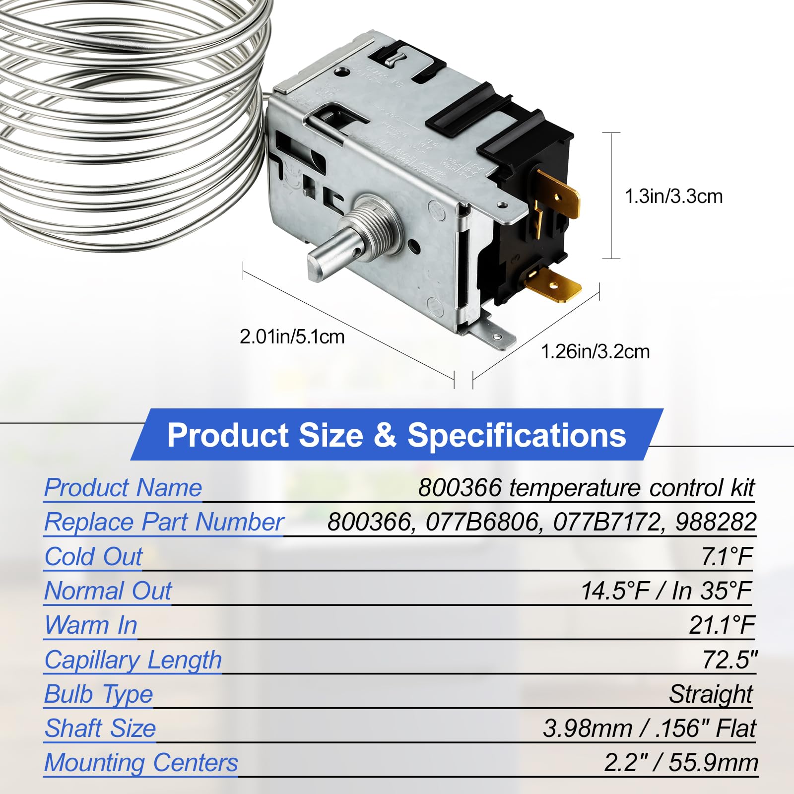 Kit de control de temperatura 800366 actualizado 2026 que se adapta a la refrigeración verdadera, reemplaza 077B6806, 077B7172, 98806 - Termostato de detección de bobina de 76 pulgadas
