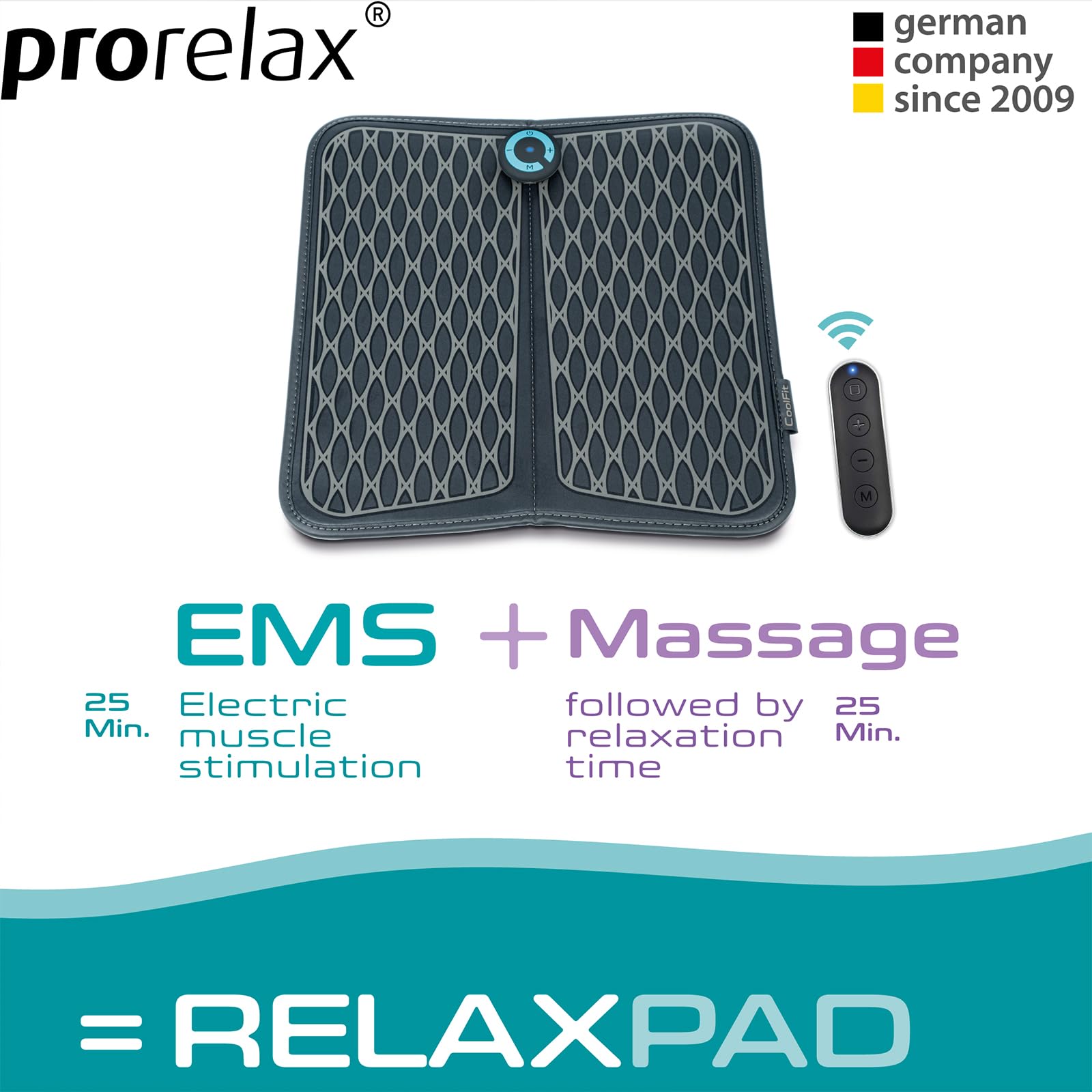 prorelax CoolFit Relax Pad | Durchblutungs-Stimulator | abschwellend, durchblutungsfördernd, schmerzlindernd in Knie, Waden und Oberschenkel | EMS-Fußmassage | medikamentenfre
