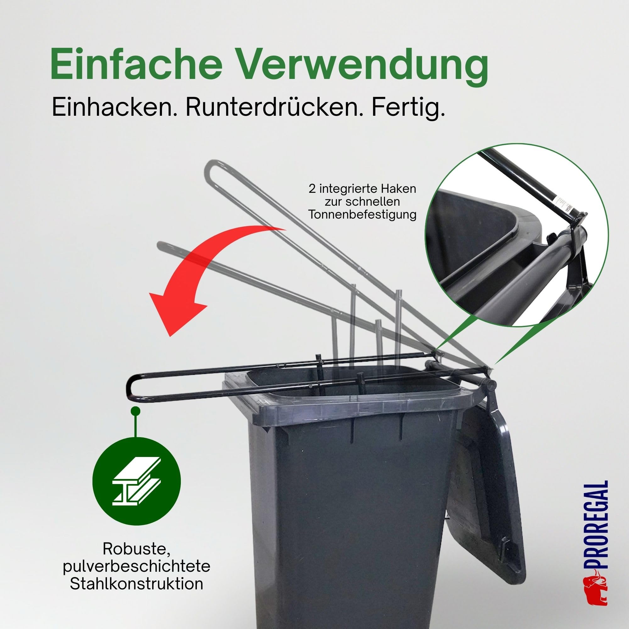 PROREGAL Müllpresse Pressforce für Zuhause manuell, Müllverdichter für 60 bis 240 Liter Mülltonne, Hausmüllpresse aus Stahl, Abfallverdichter für Hausmüll, Abfallpresse für Restmüll & Papier