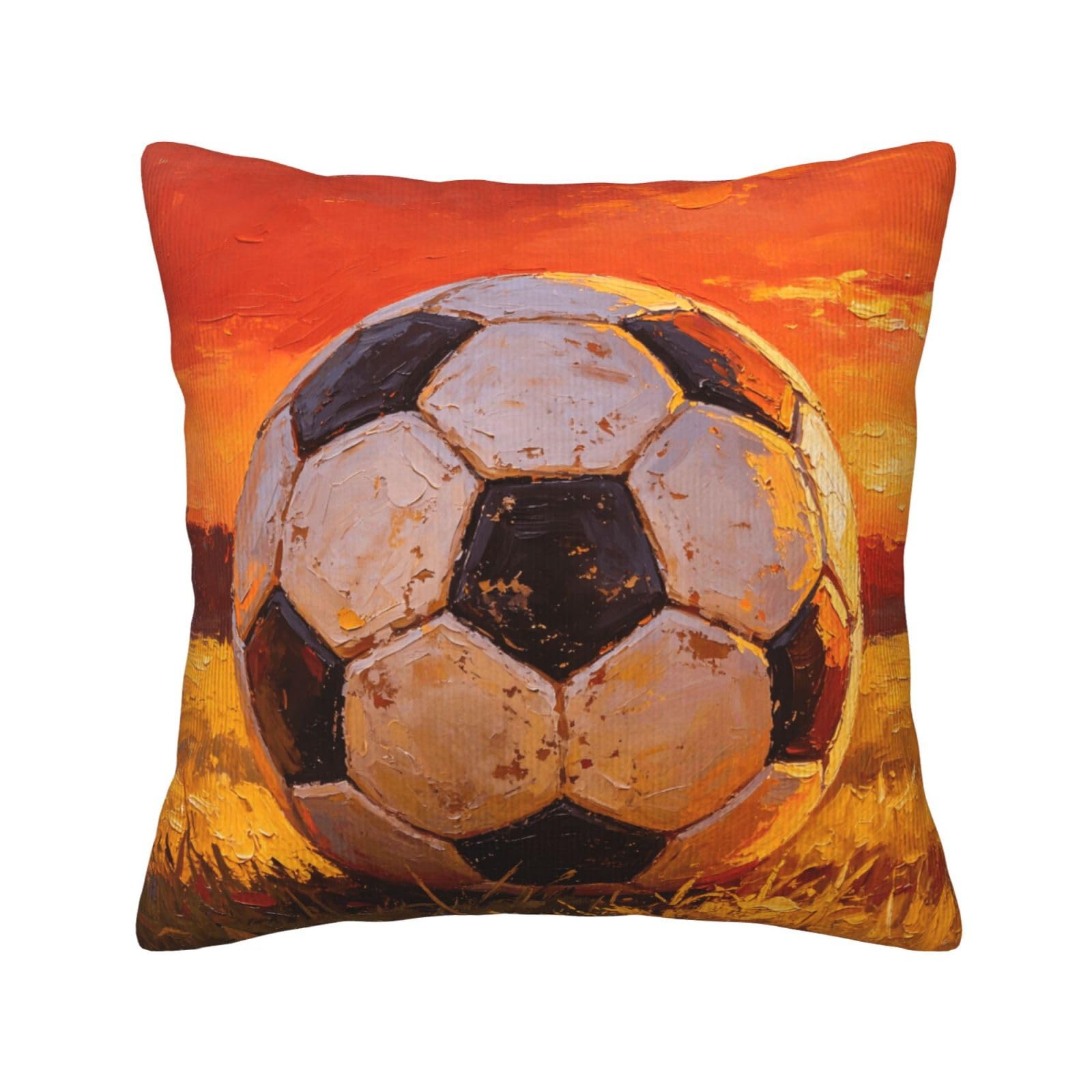 HGIUYDRD Sunset Football Print Corduroy Throw Pillow with Invisible Zipper Closure for Living Room, Couch and Bed