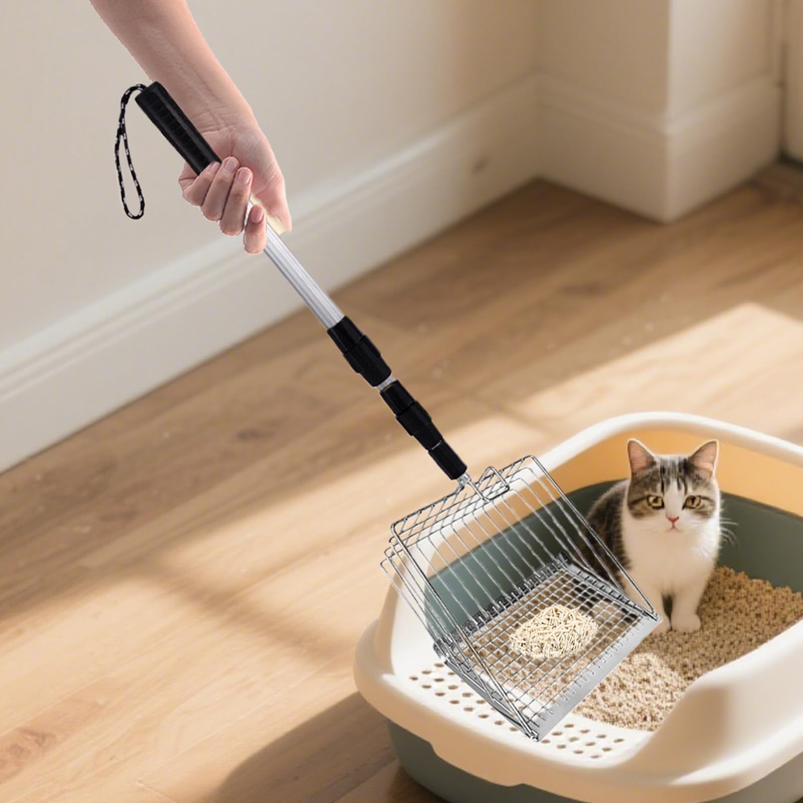 Paletta per lettiera, Gatto con Paletta Profonda, Manico Lungo, setaccio for Escrementi for Uso Domestico, Anziani, Cura degli Animali Domestici, Vita in Piccoli spazi