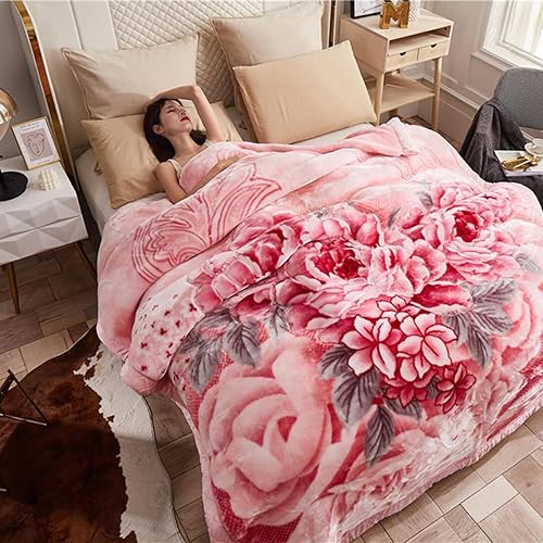Miniatura 5 de Manta Raschel de felpa rosa de 6.6 libras, tamaño matrimonial, 71 x 87 pulgadas, suave y sedosa, manta de forro polar impresa de 2 capas para cama