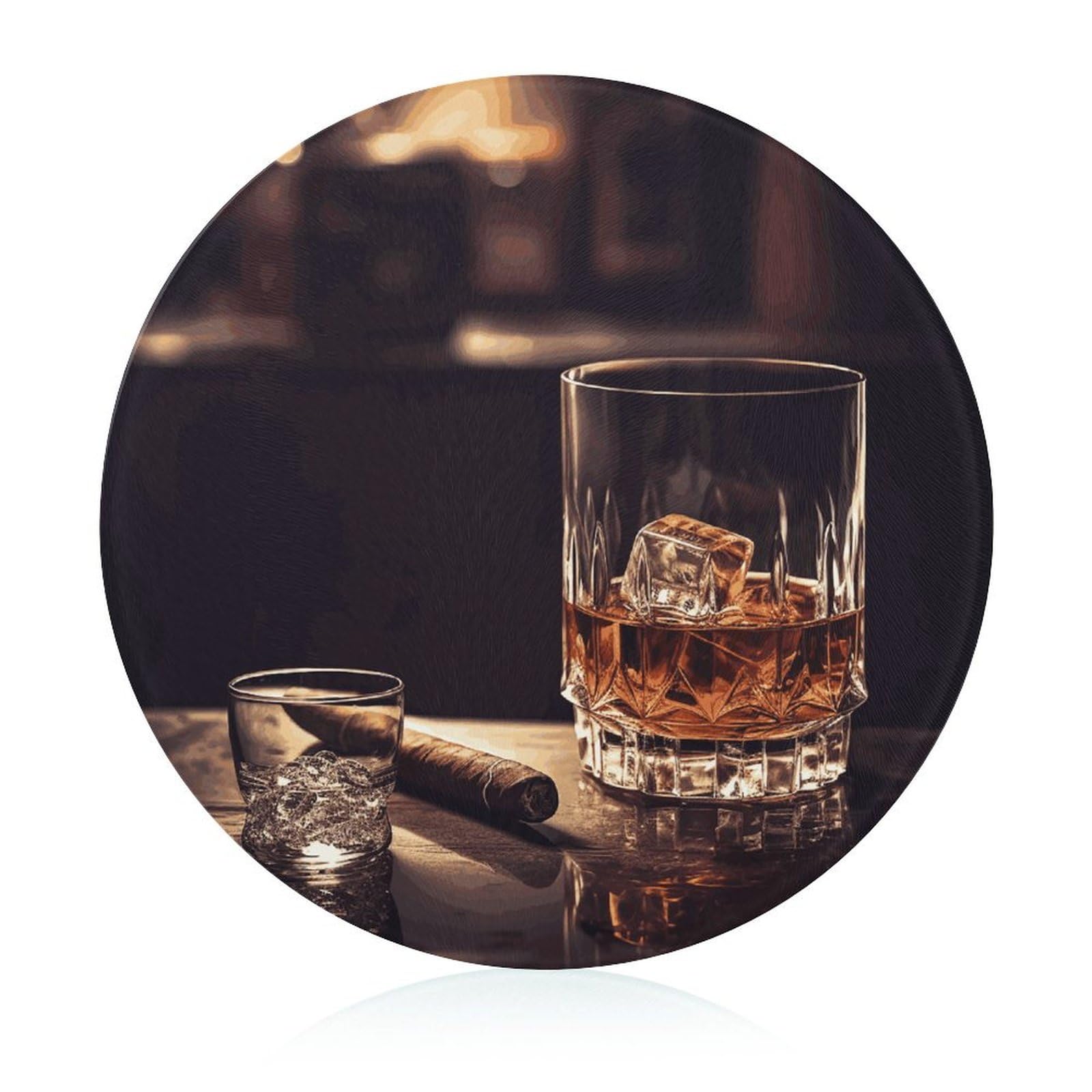 Planche à découper en verre whisky et cigare pour table de cuisine