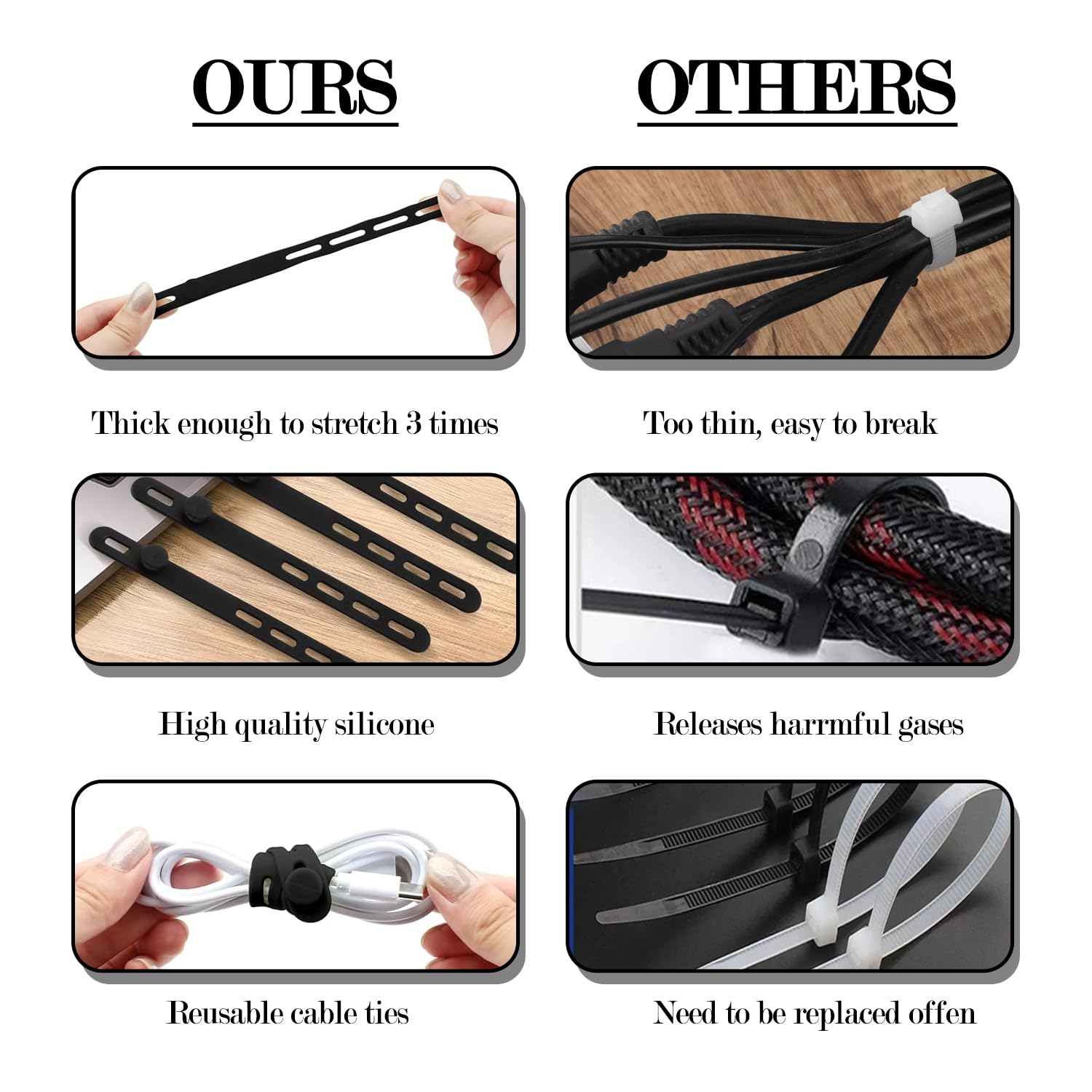 Reusable Cable Ties, 24 Pcs Adjustable Silicone Cable Ties - Image 4