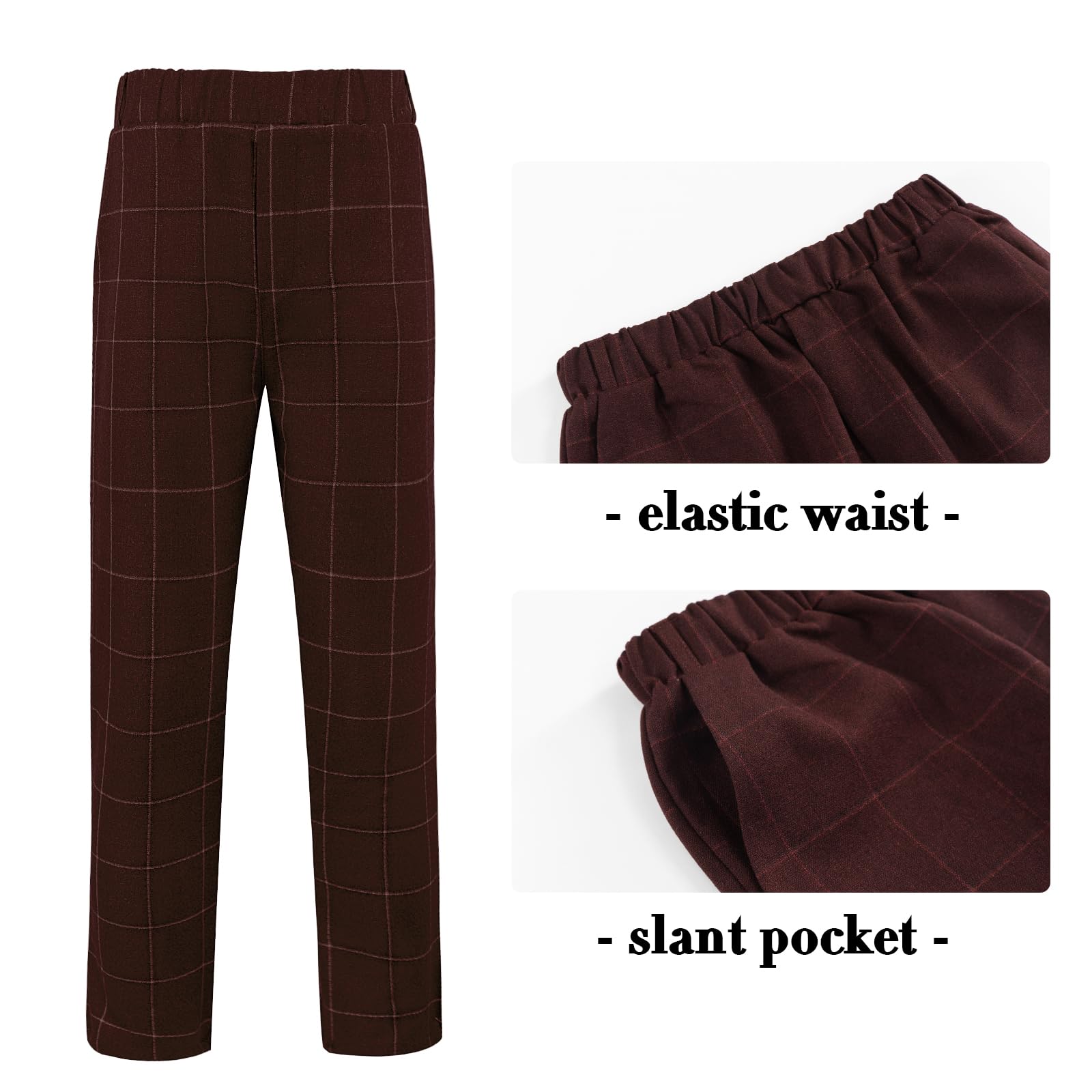 LOLANTA 5-teiliges Jungen Anzug Set, Karierter Festlicher Anzug für Hochzeit Geburtstag mit Blazer, Weste, Hose, Hemd und Fliege, 3-12 Jahre