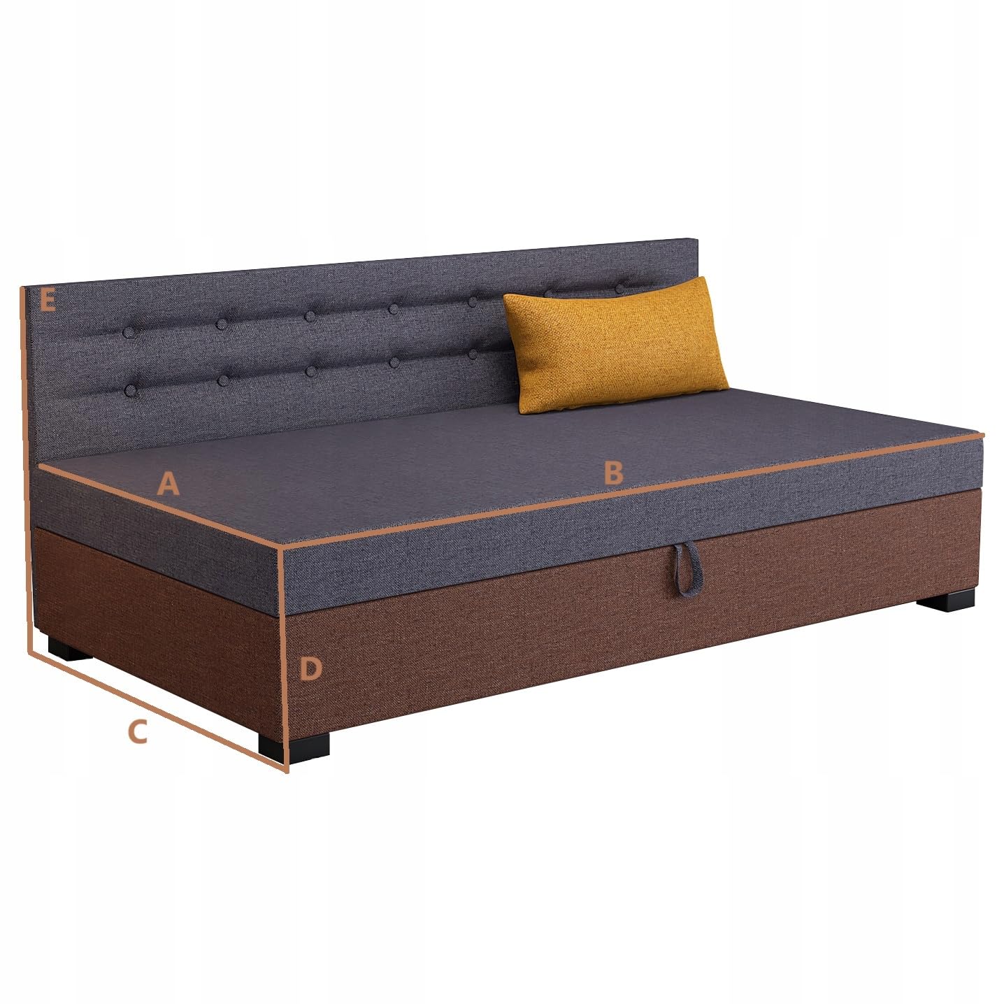 Boxspringbett Olaf mit Seite 93x195x42 cm mit Taschenfederkern Matratze, Bett mit Matratze, Polsterbett mit Bettkasten, Gepolstertes Einzel Bett, Schlafsofa - Stahlgrau mit braunen