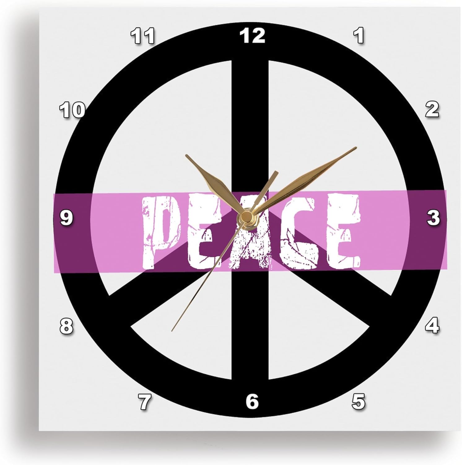 3dRose Wall Clock Silent - 13 inch - Pink Peace Sign- Inspirational Art - Sanders Creations