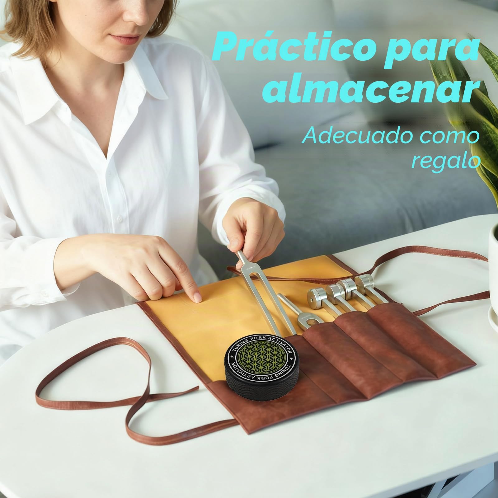 Juego de 4 Diapasones Terapéuticos para Curación y Meditación | 128/136/256/384Hz para Meditación Yoga Relajación Curación Sonora y Equilibrio de Chakras con Mazo Activador y Bolsa de Piel