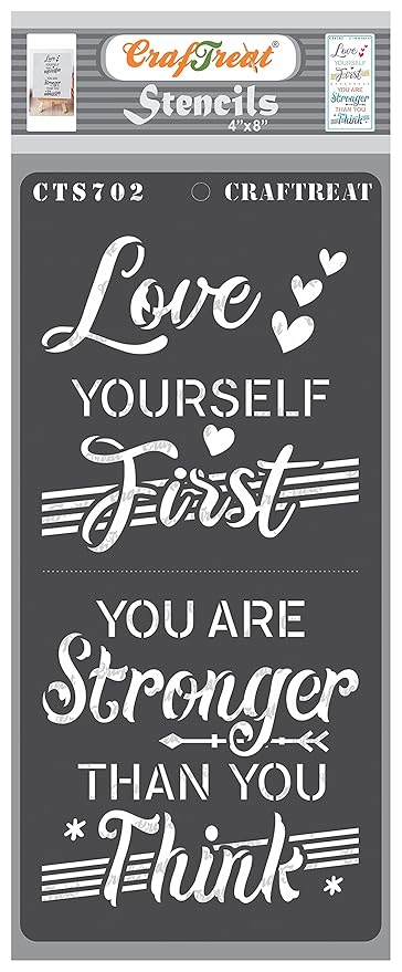 Quote Stencils for Painting on Wood Reusable- Love Yourself First - Size: 4X8 Inches - Motivational Stencils for Painting on Canvas - Inspirational Stencil