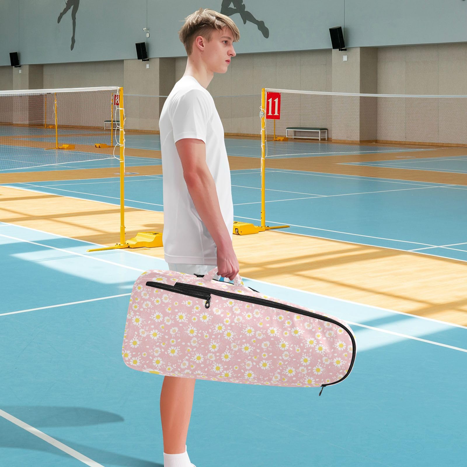 junzan Bolsa de tenis para mujeres y hombres, bonita funda resistente para raquetas de tenis con capacidad para 2 raquetas para mujeres, hombres, adolescentes, margaritas vintage
