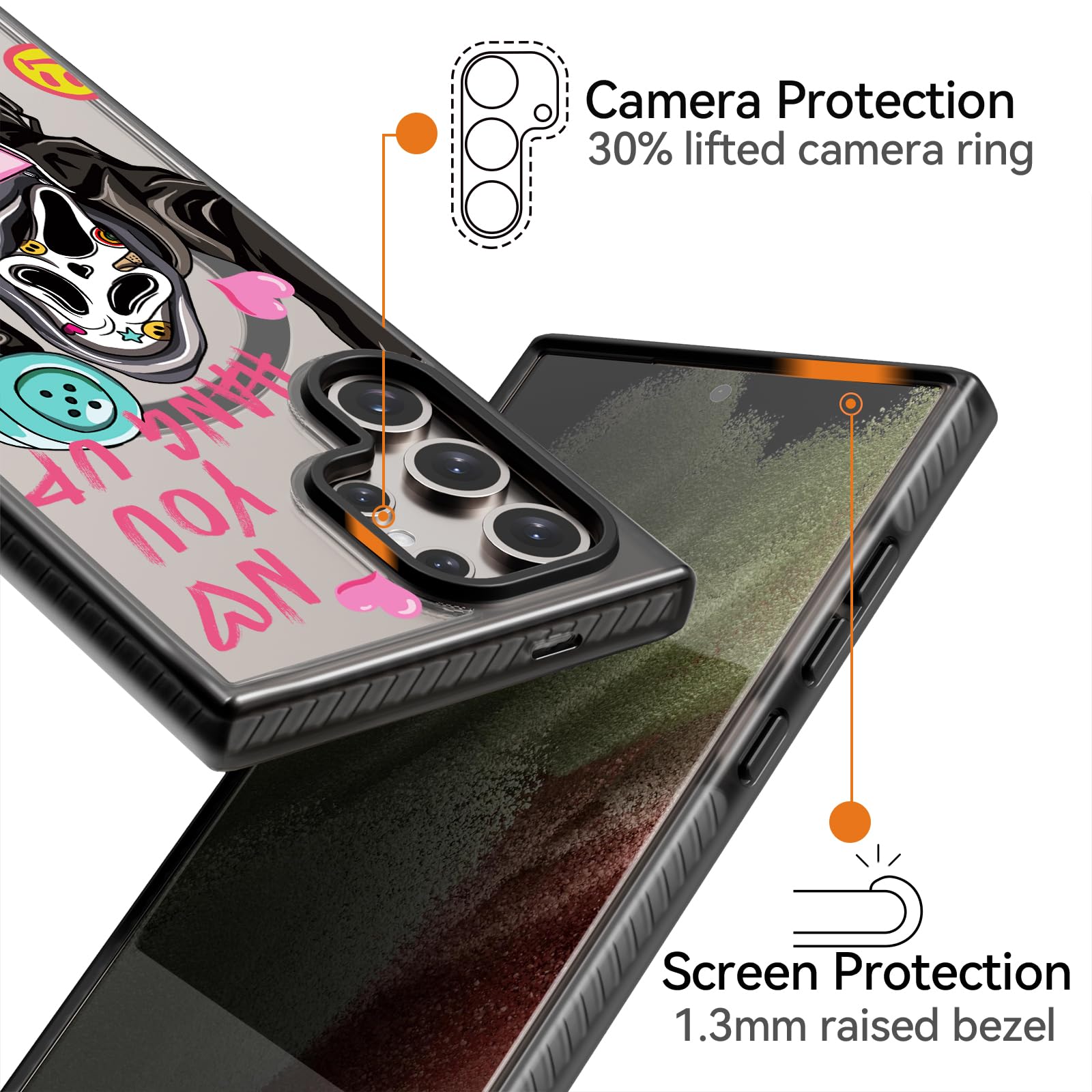 Rosarnnah Funda magnética para Samsung Magsafe bonita estética – duradera y divertida funda para teléfono – Diseño de calavera de esqueleto de grito femenino para mujer y niña de 6.8 pulgadas, color