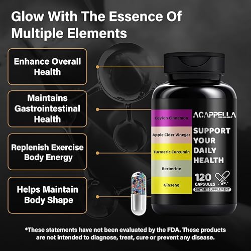 Miniatura 3 de ACAPPELLA Suplemento de cúrcuma de berberina y vinagre de sidra de manzana, cúrcuma y canela, melón amargo, gimnasia, cardo mariano, fenogreco