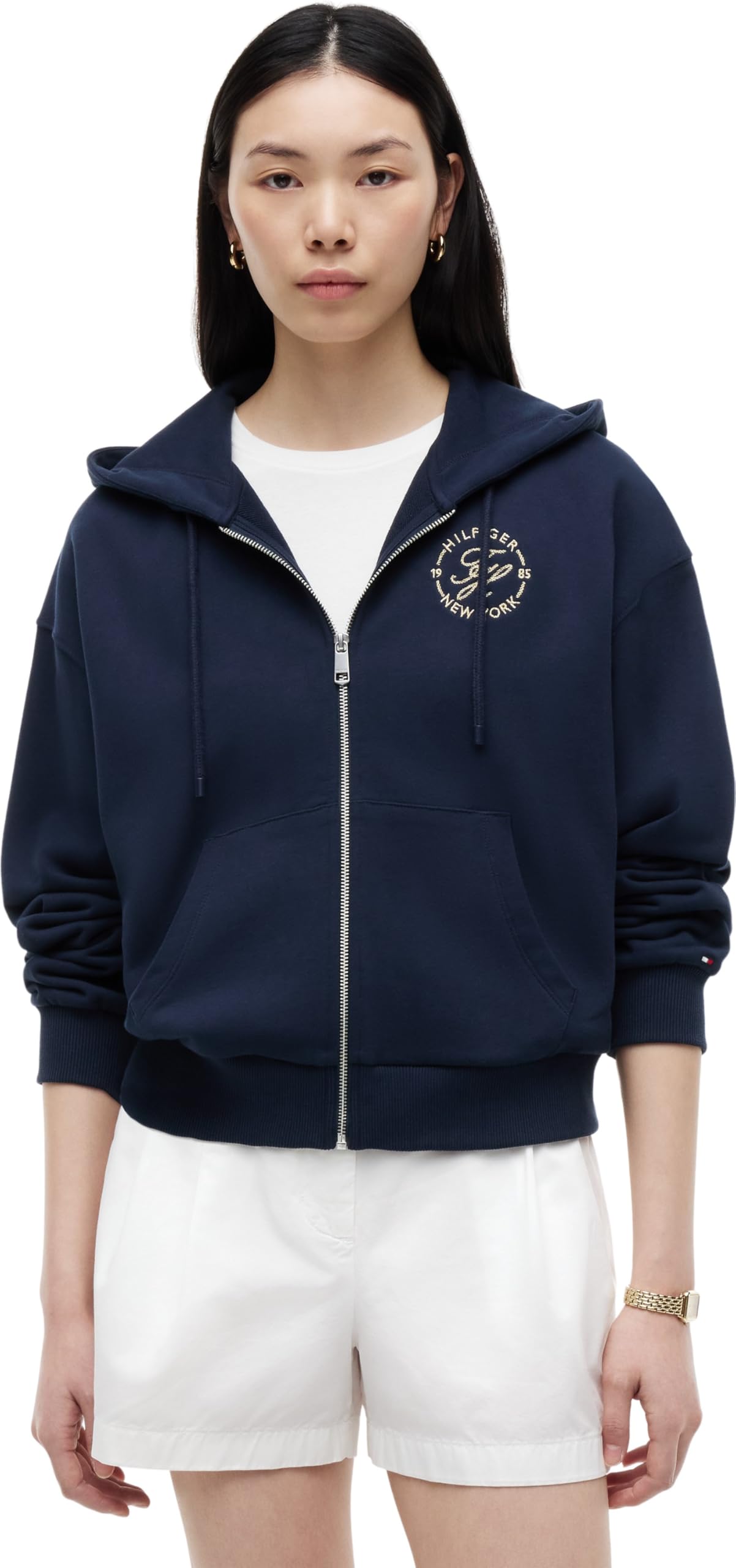 Tommy Hilfiger TH Roundal Zip-up Hoodie Ww0ww50938 Sudadera con Capucha y Cremallera Mujer (Pack de 1)